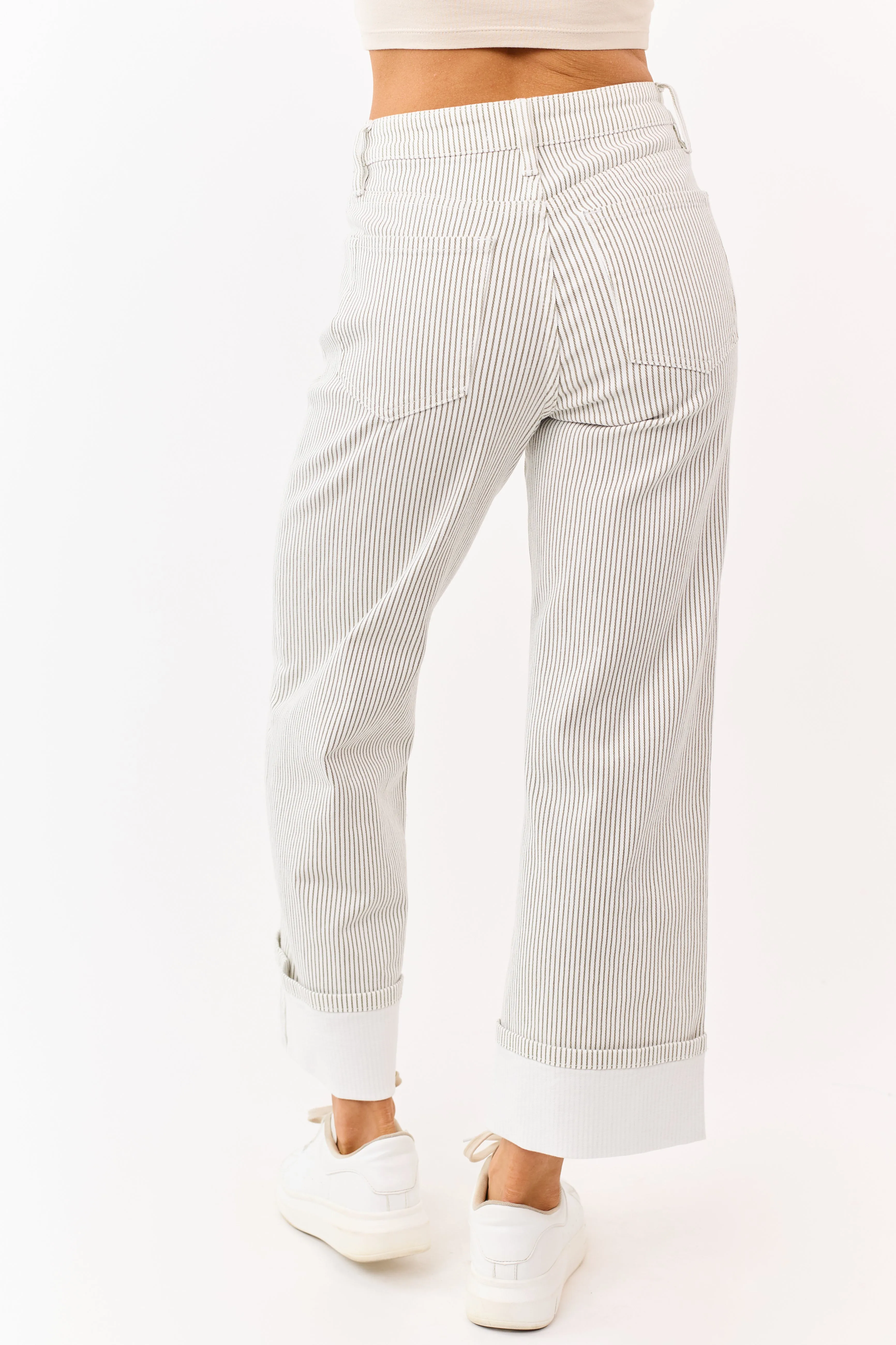 Vervet White Striped Cuffed Wide Leg Stretchy Jeans sold by Lime Lush product image thumbnail 4