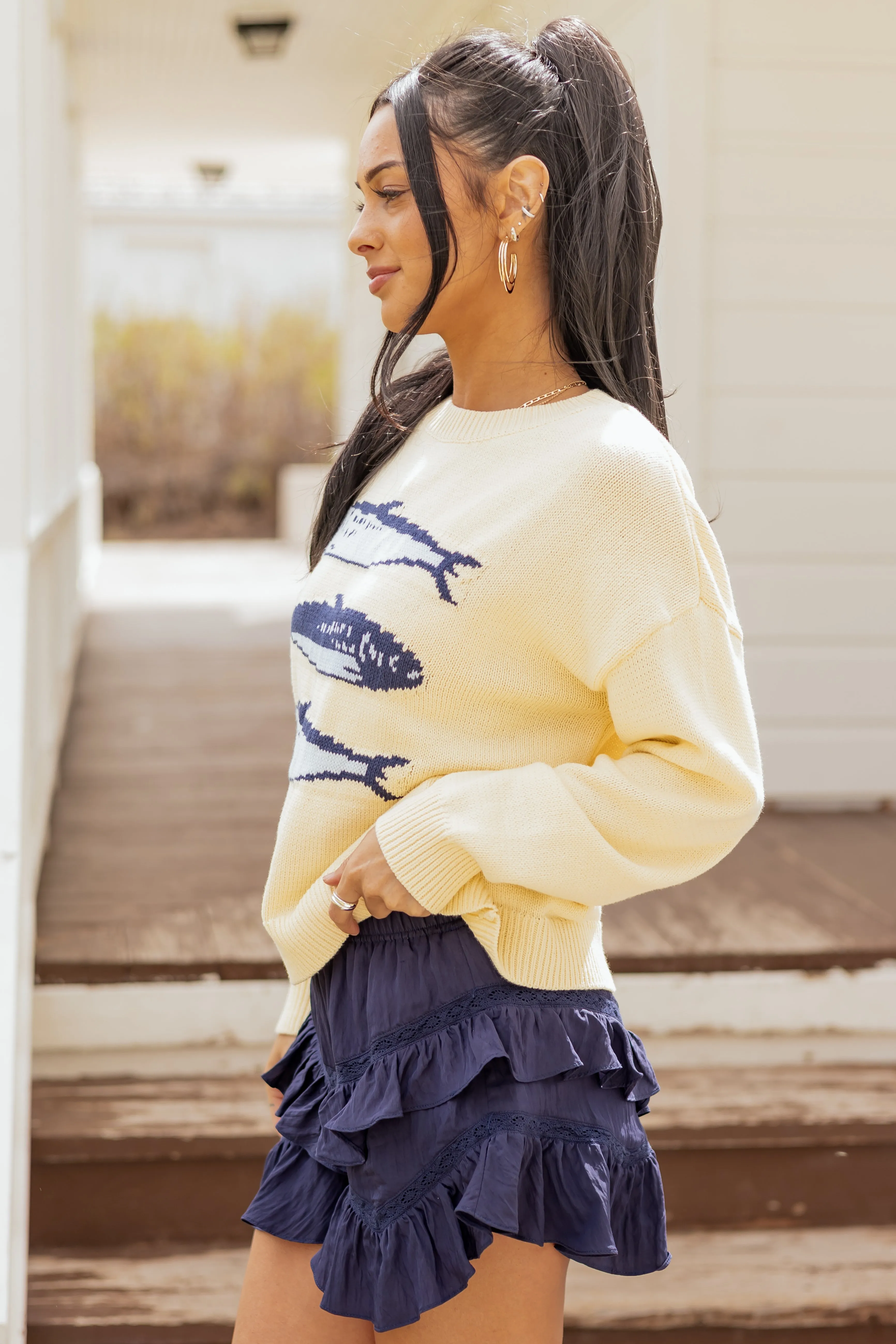 Honeysuckle Sardine Graphic Relaxed Knit Sweater sold by Lime Lush product image thumbnail 4