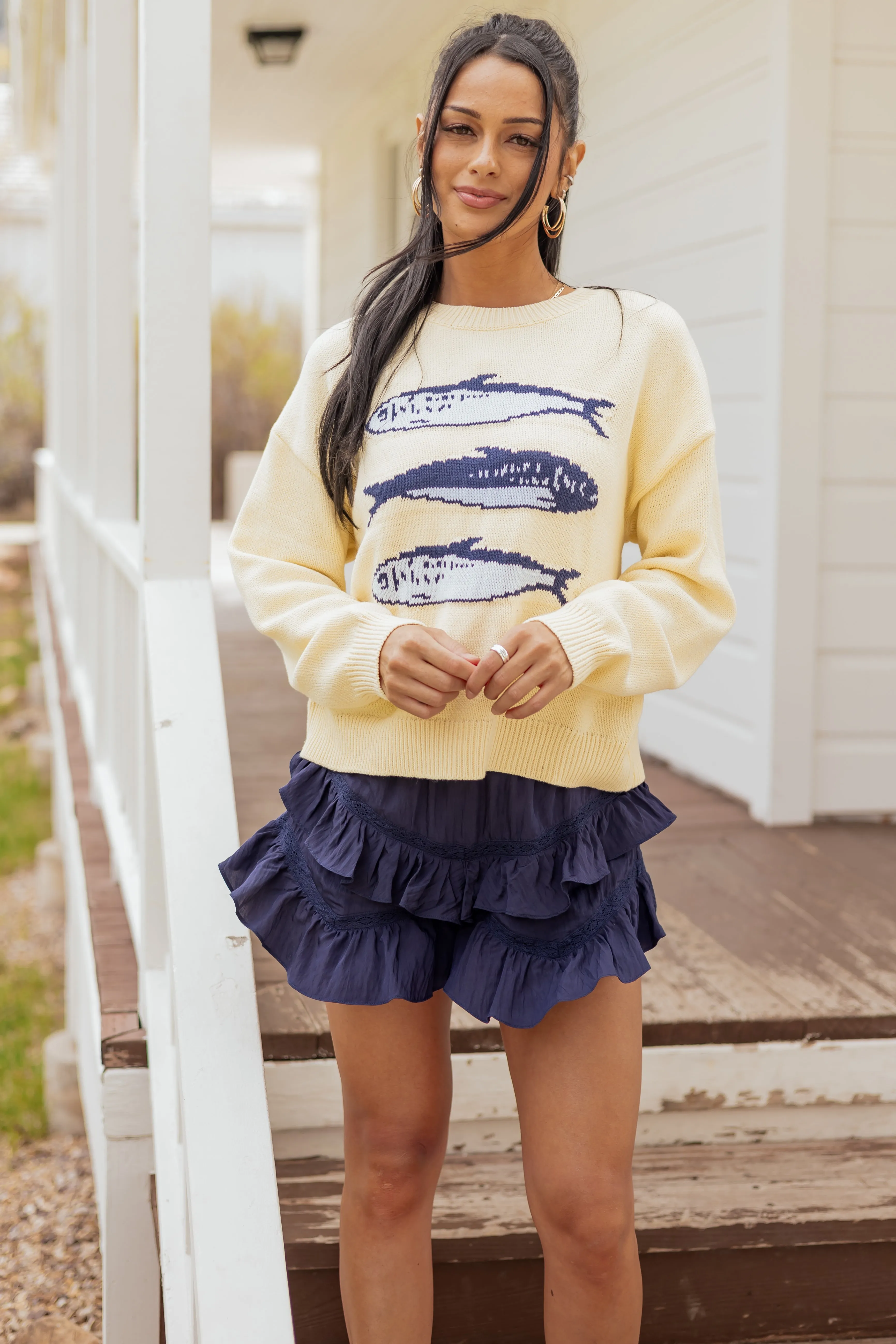Honeysuckle Sardine Graphic Relaxed Knit Sweater sold by Lime Lush product image thumbnail 2