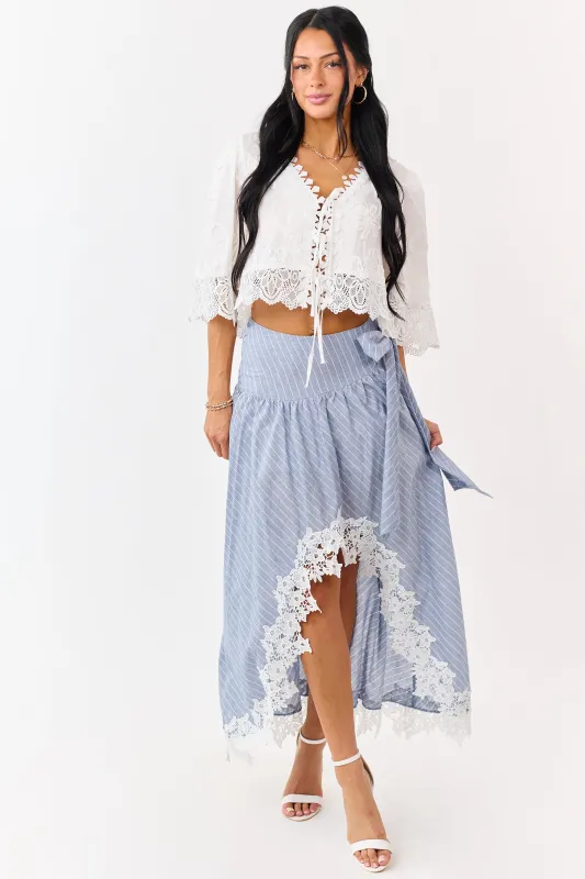 Listicle Slate Blue Striped Lace Trim Cotton Maxi Skirt made by Listicle