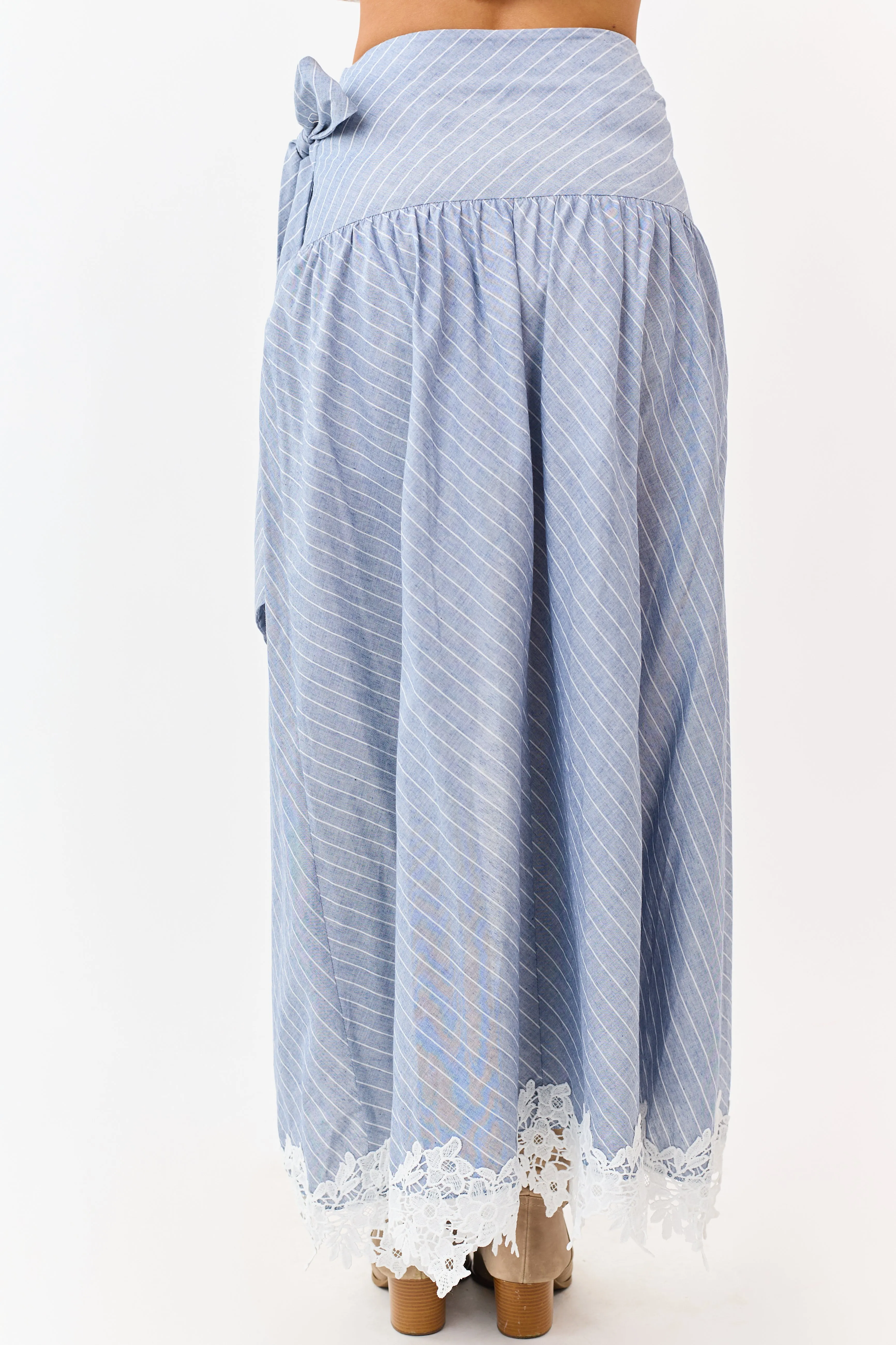 Listicle Slate Blue Striped Lace Trim Cotton Maxi Skirt sold by Lime Lush product image thumbnail 4