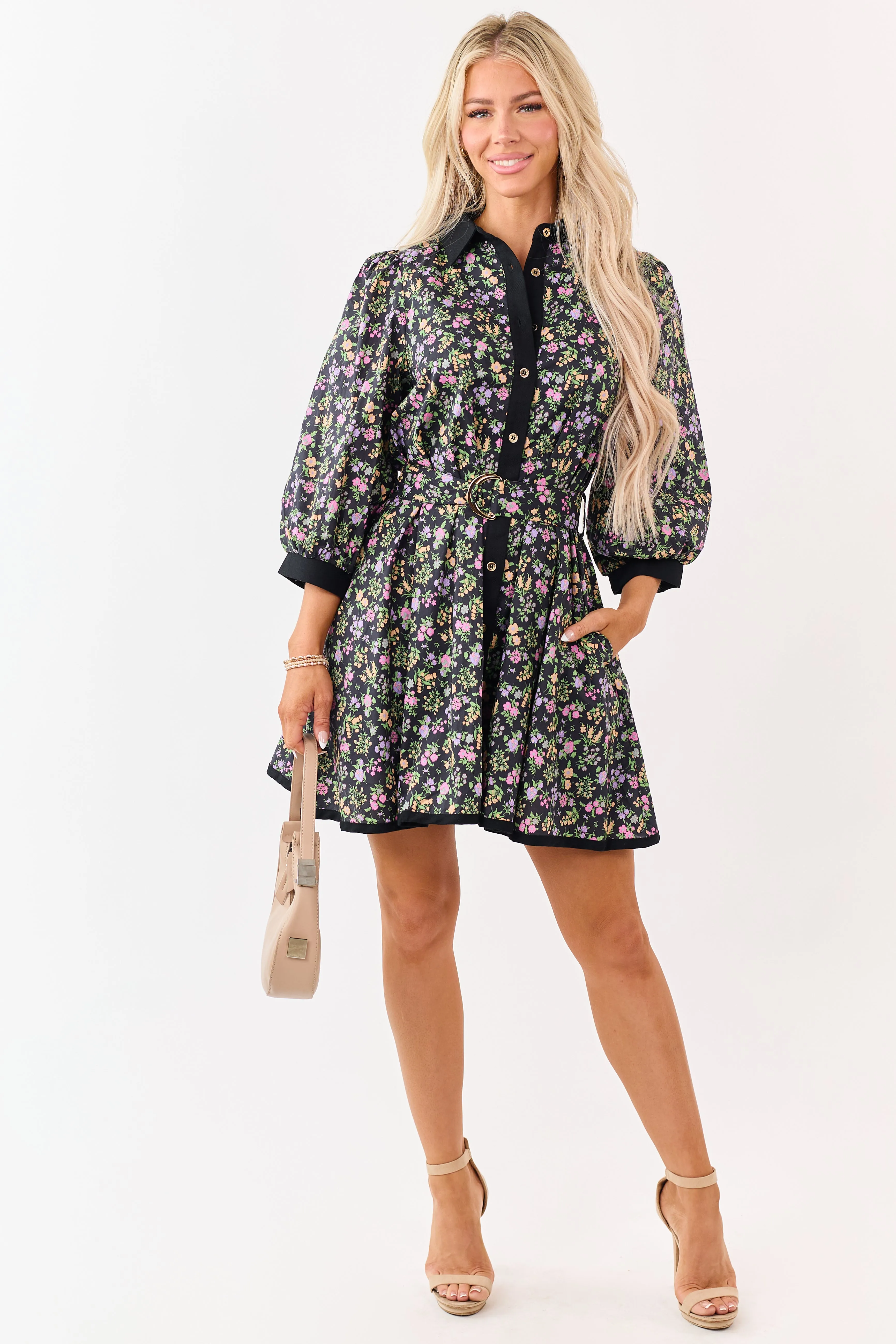 Entro Black Floral Print Cotton Mini Dress sold by Lime Lush