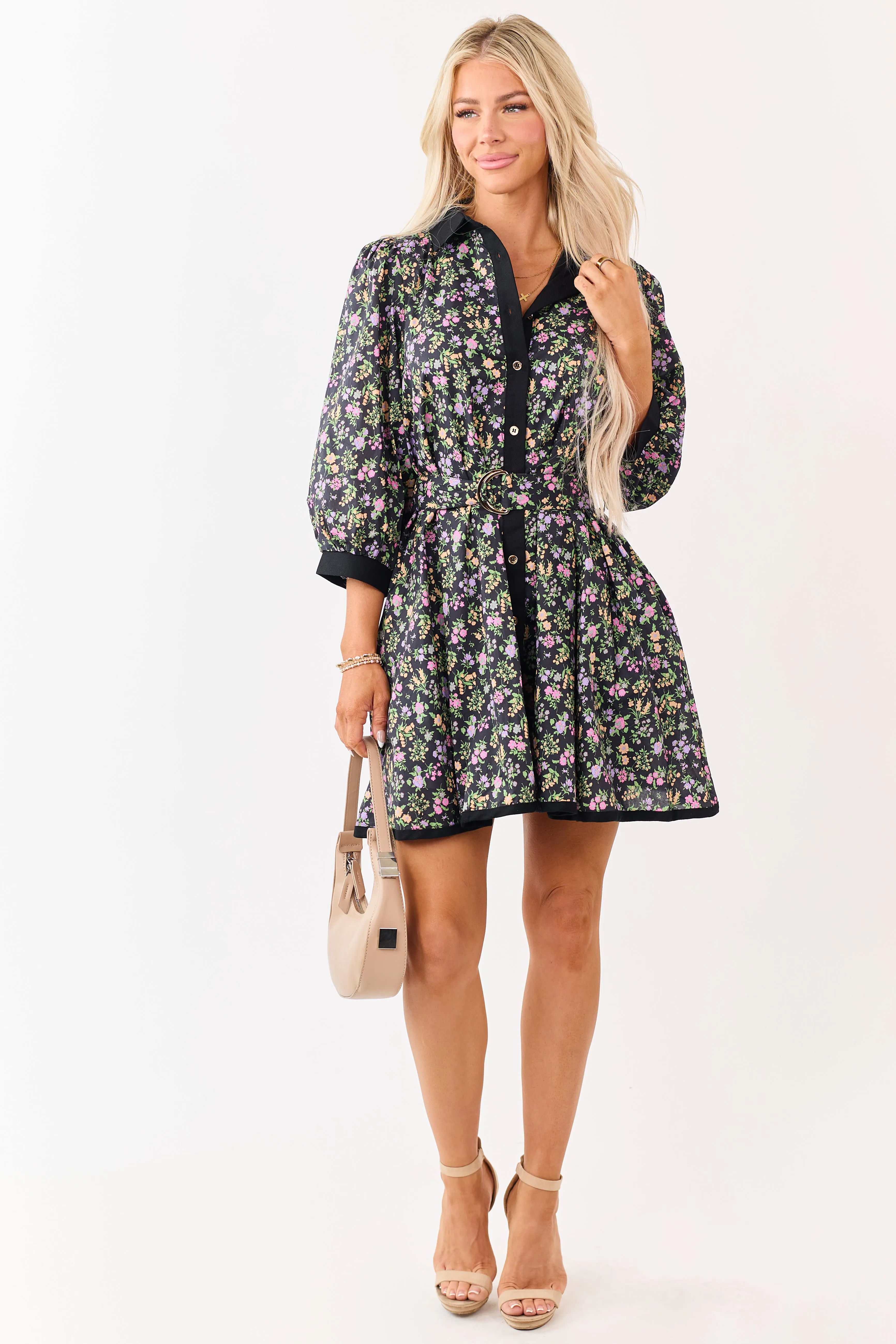Entro Black Floral Print Cotton Mini Dress sold by Lime Lush product image thumbnail 2
