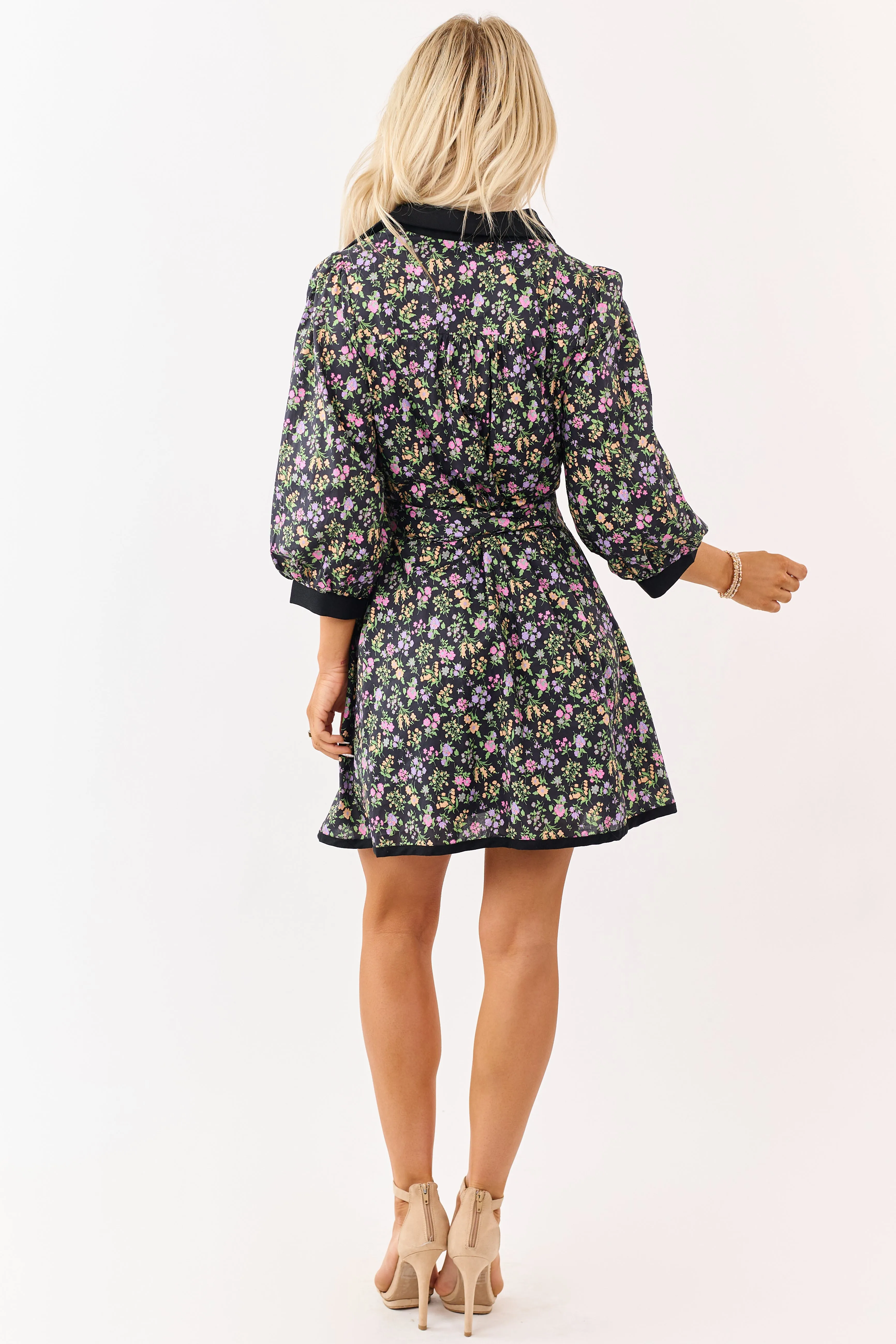 Entro Black Floral Print Cotton Mini Dress sold by Lime Lush product image thumbnail 5