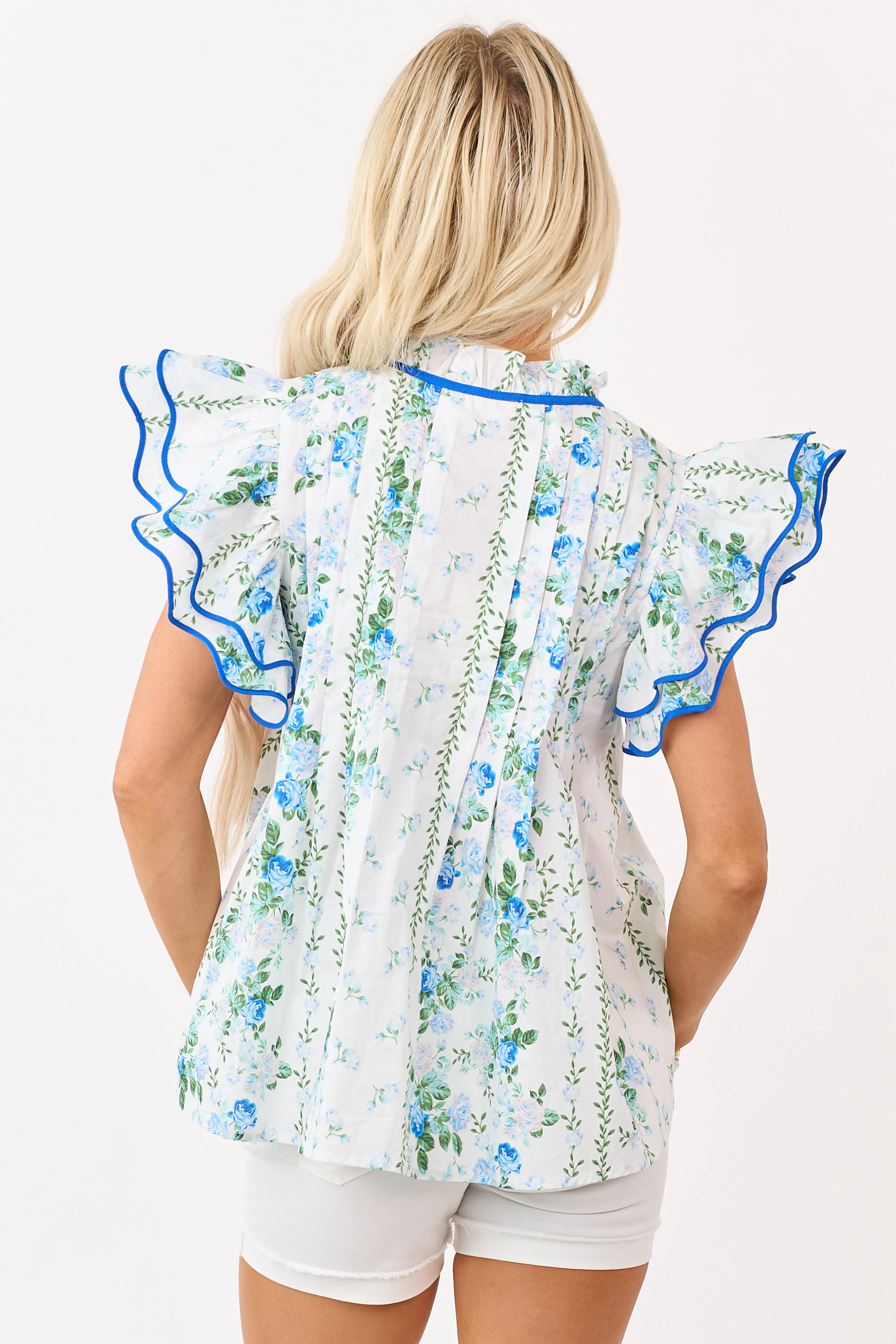 Entro Off White Cotton Floral Ruffle Sleeve Top sold by Lime Lush product image thumbnail 5