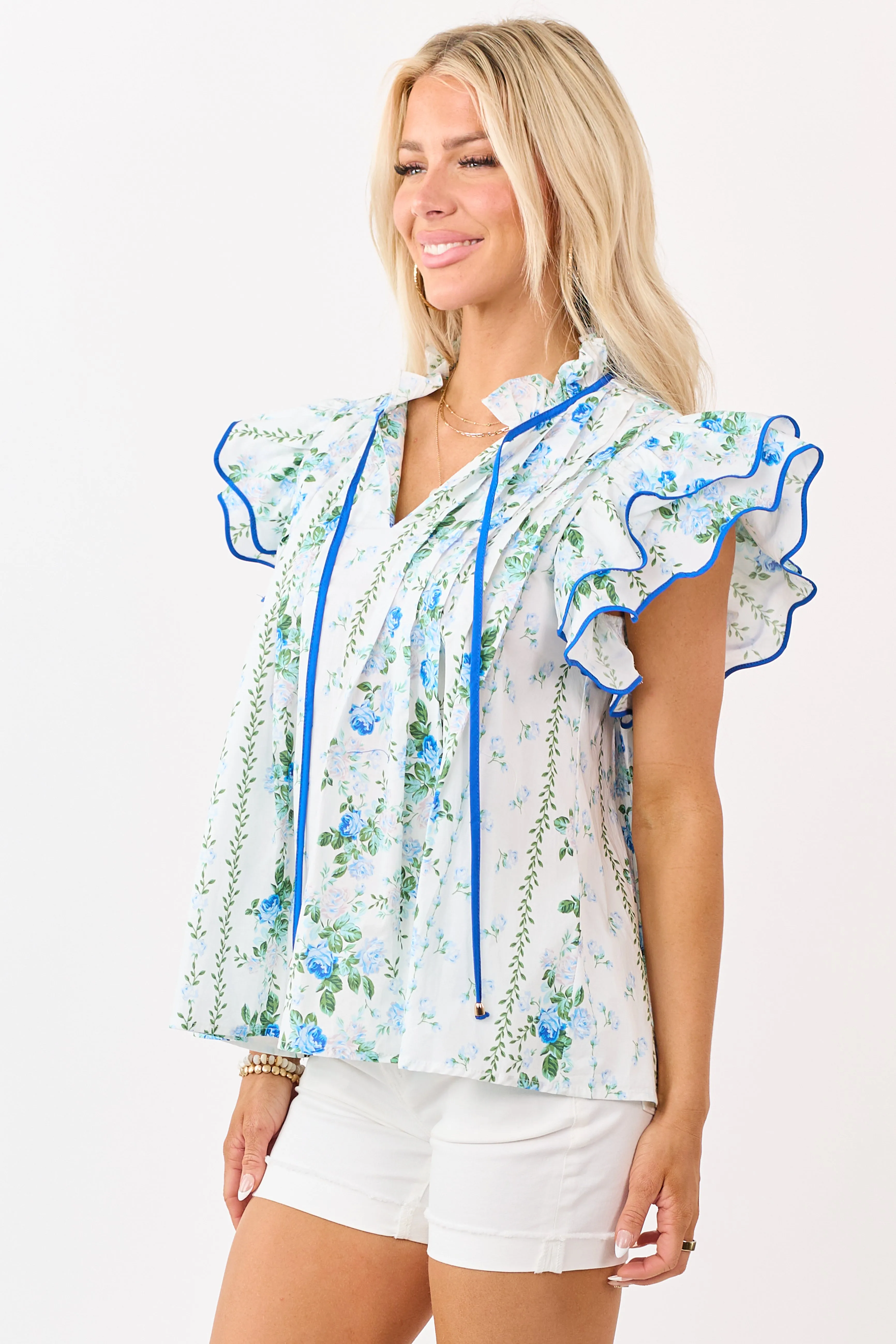 Entro Off White Cotton Floral Ruffle Sleeve Top sold by Lime Lush product image thumbnail 4
