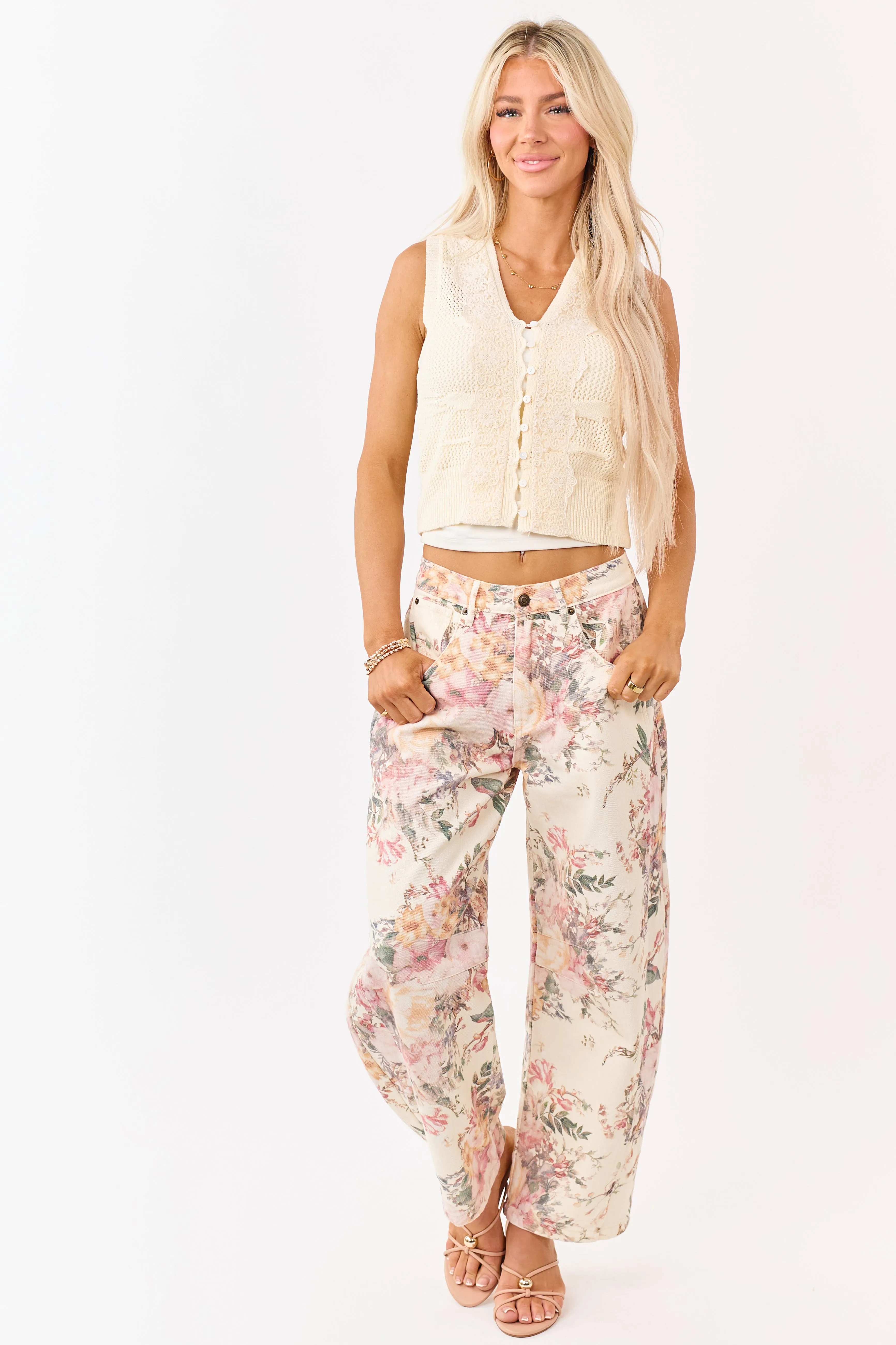 Cream Pointelle Knit Lace Trim Vest Top sold by Lime Lush product image thumbnail 3