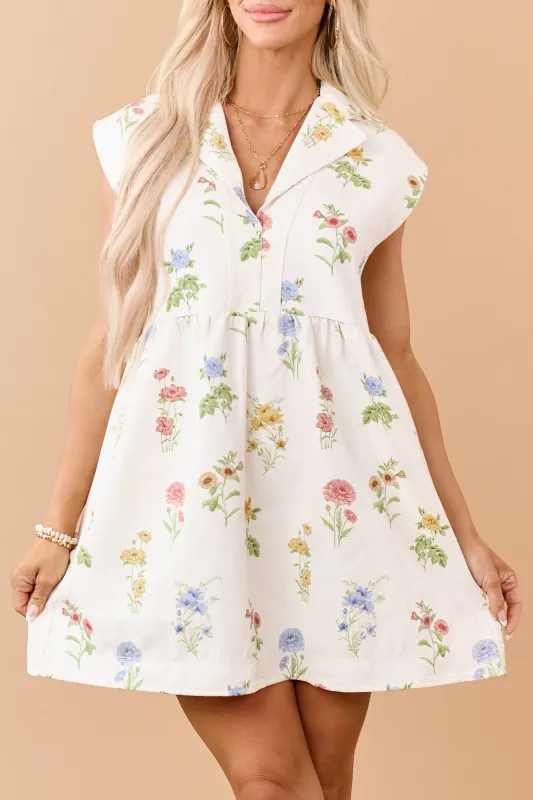 Entro Ivory Floral Print Denim Mini Dress made by entro