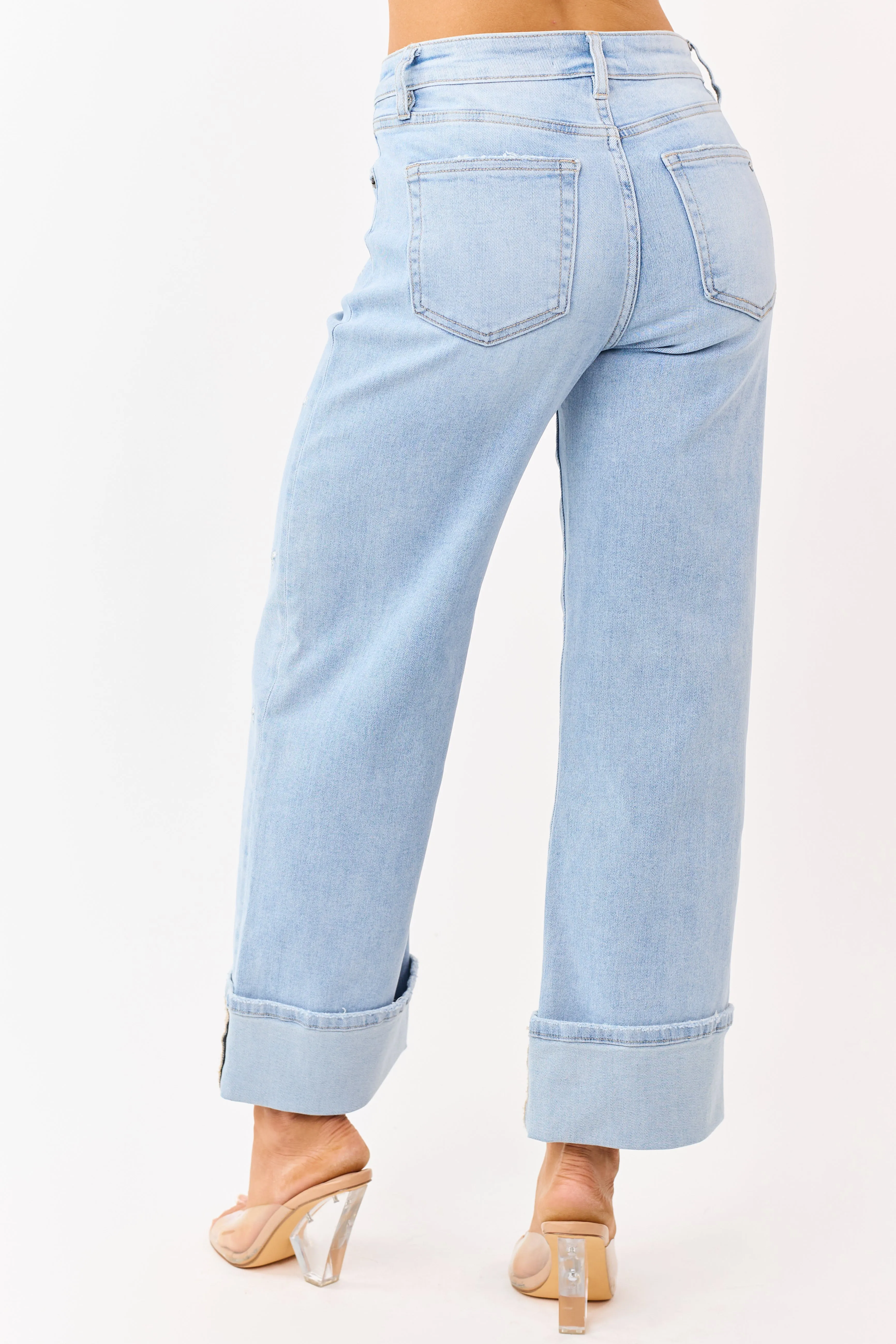 Mica Denim Light Embroidered Tummy Control Wide Jeans sold by Lime Lush product image thumbnail 5