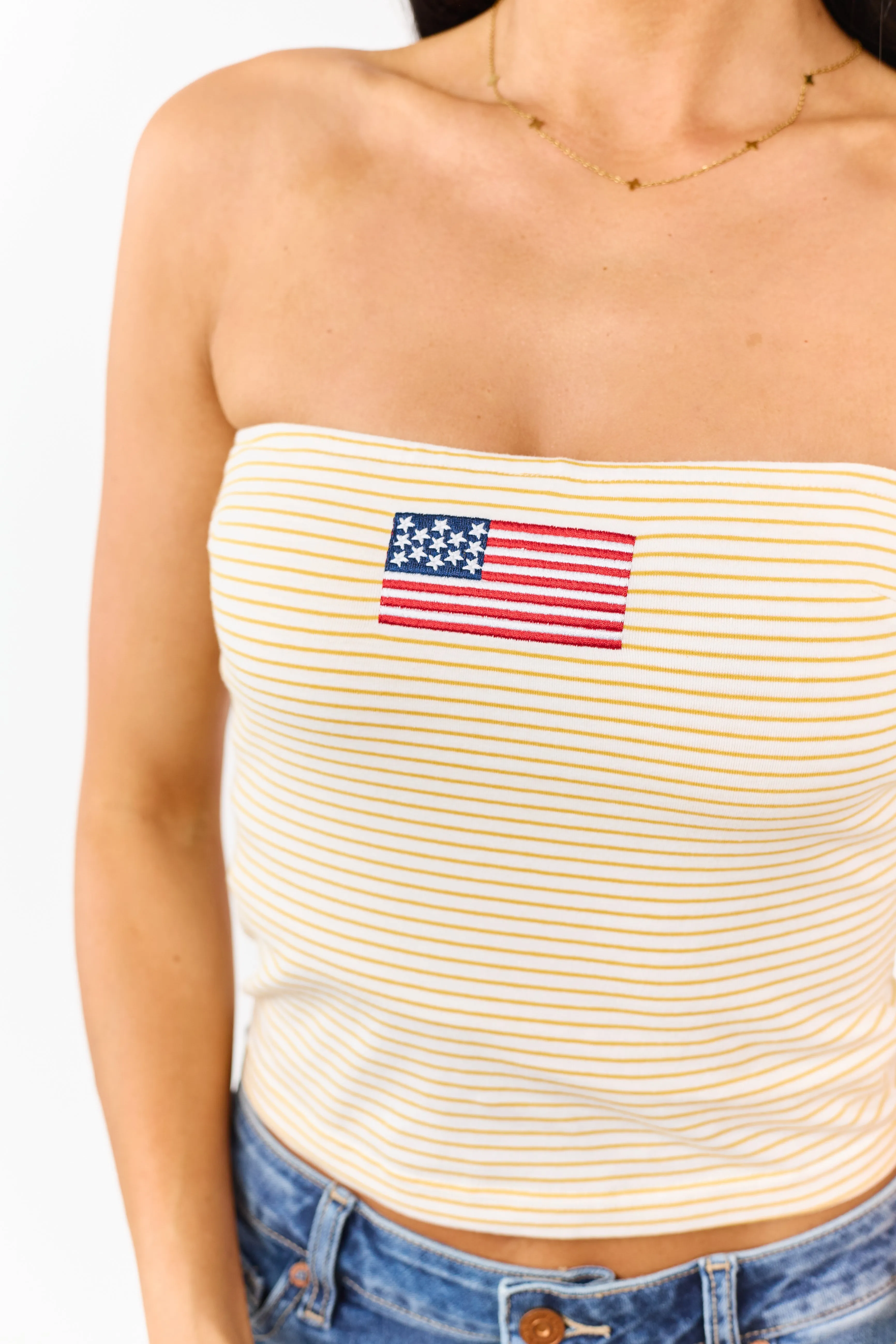 Marigold Striped American Flag Graphic Strapless Top sold by Lime Lush product image thumbnail 5