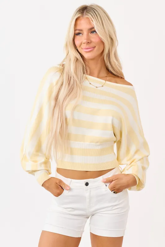 Butter Cream Striped Off Shoulder Dolman Sweater made by Le Lis