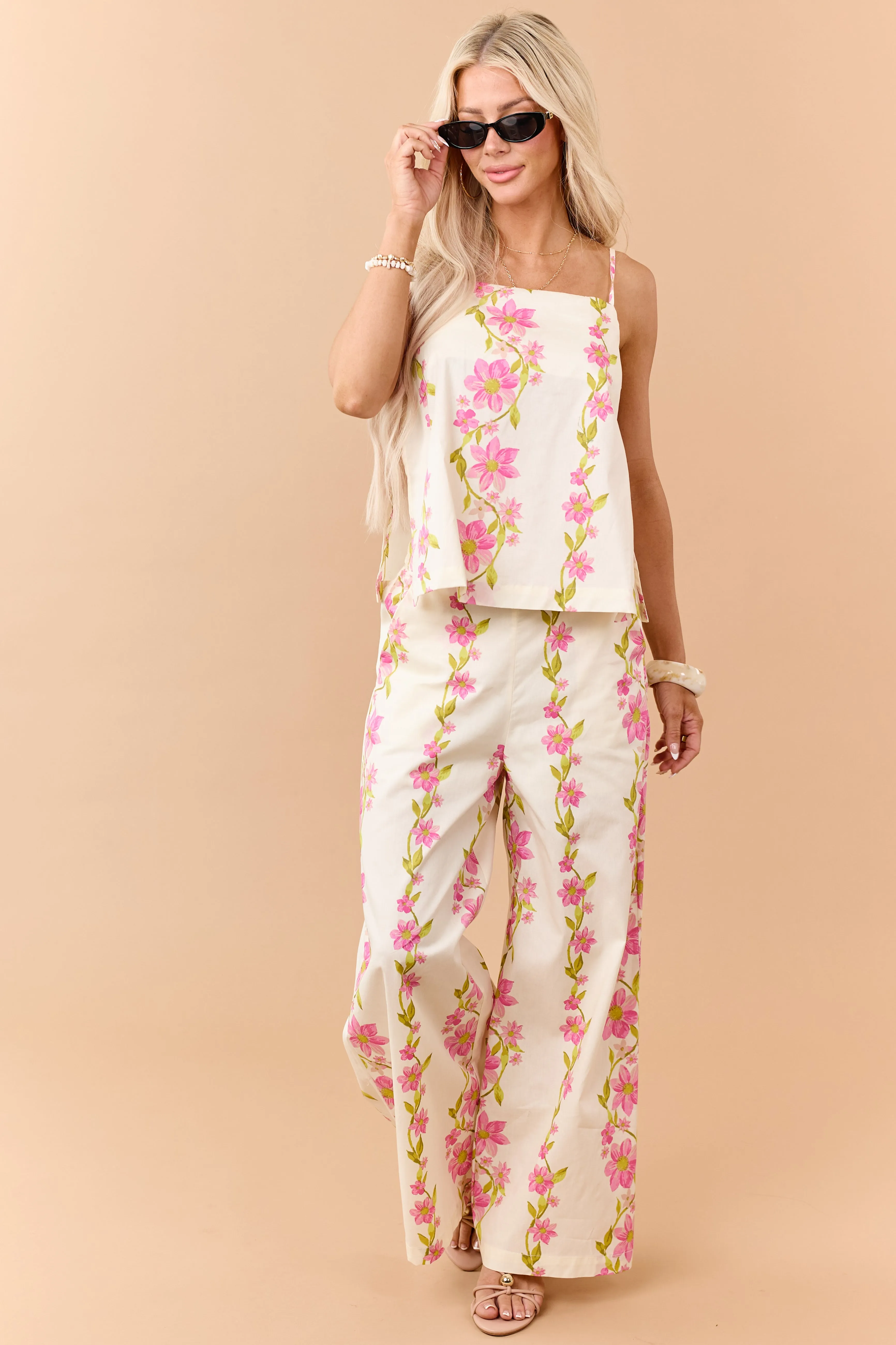 Buttercream Cotton Floral Tank Top and Pants Set sold by Lime Lush product image thumbnail 4