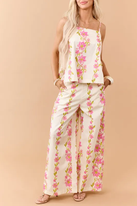 Buttercream Cotton Floral Tank Top and Pants Set made by HYFVE