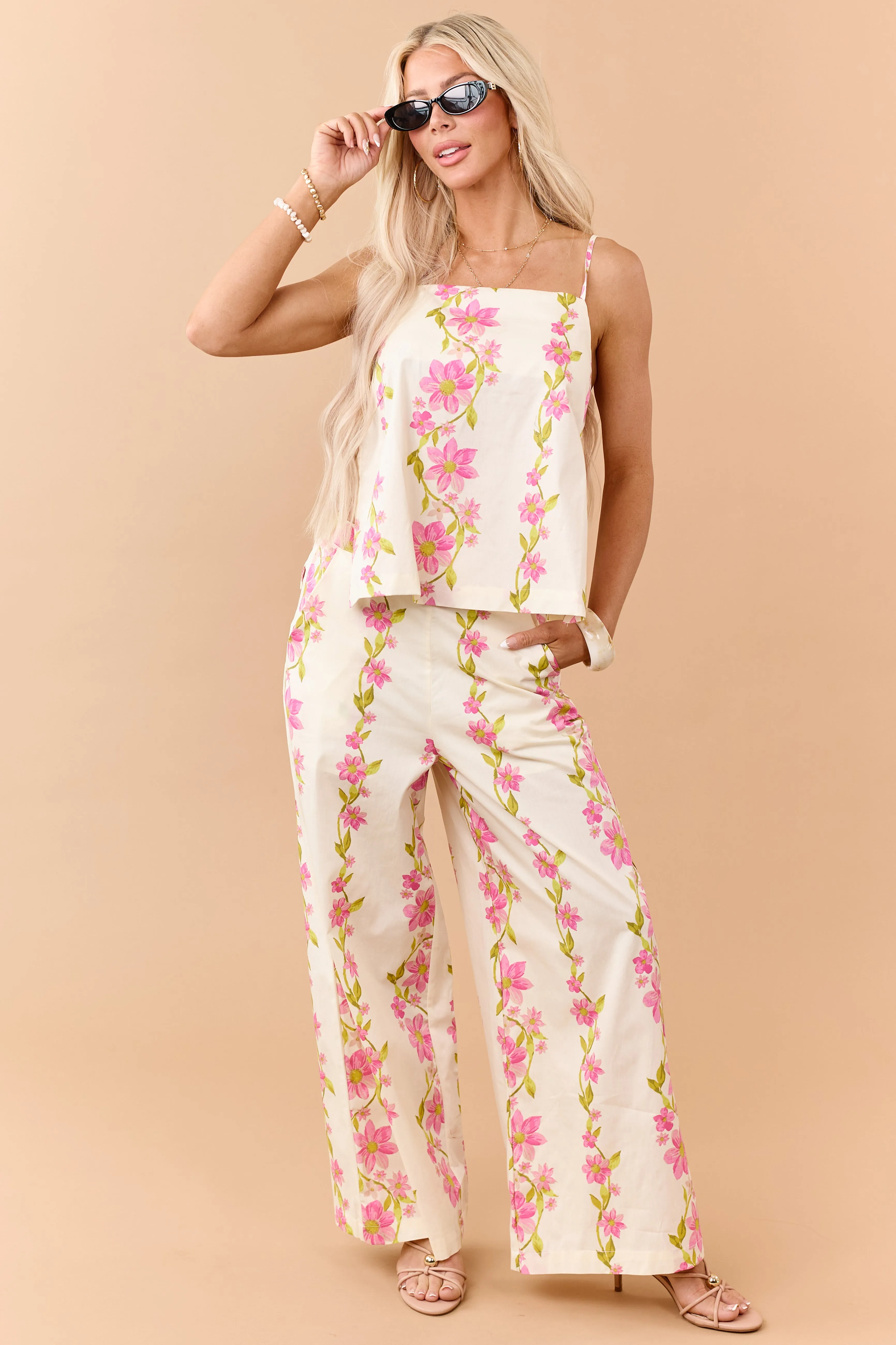 Buttercream Cotton Floral Tank Top and Pants Set sold by Lime Lush product image thumbnail 3