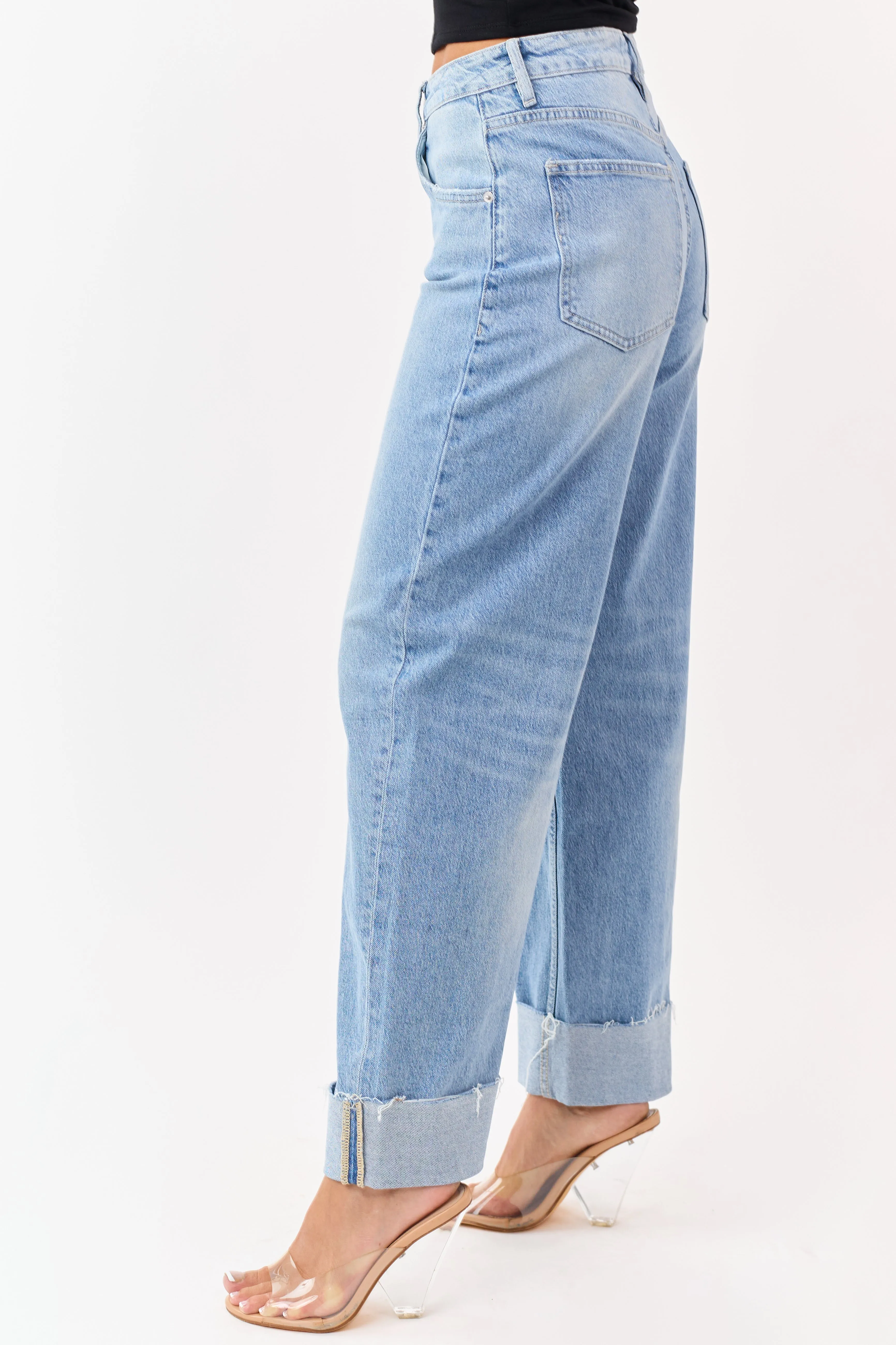 Mica Denim Medium Wash Stretchy Cuffed Barrel Jeans sold by Lime Lush product image thumbnail 3