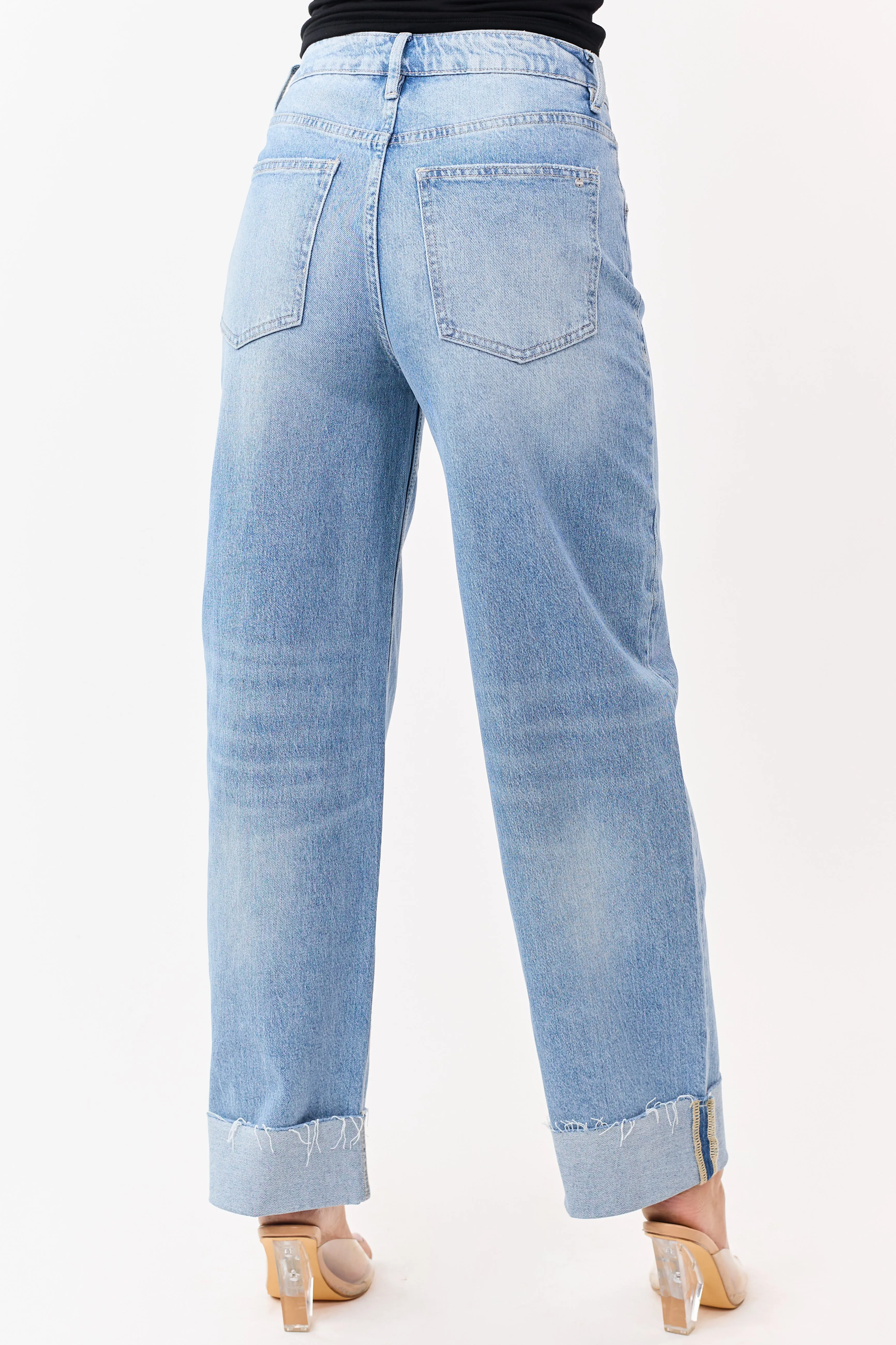 Mica Denim Medium Wash Stretchy Cuffed Barrel Jeans sold by Lime Lush product image thumbnail 4