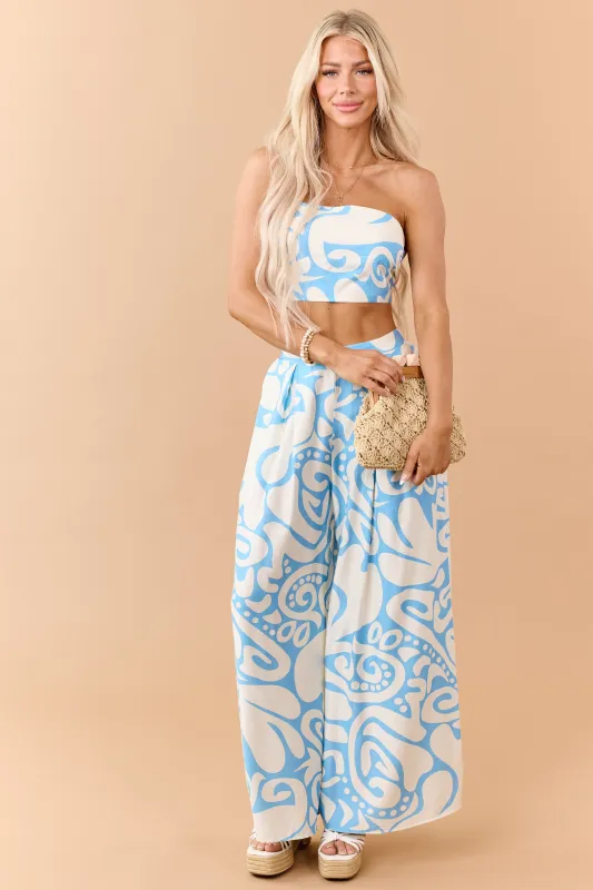 Azure Abstract Strapless Top and Wide Pants Set made by HYFVE