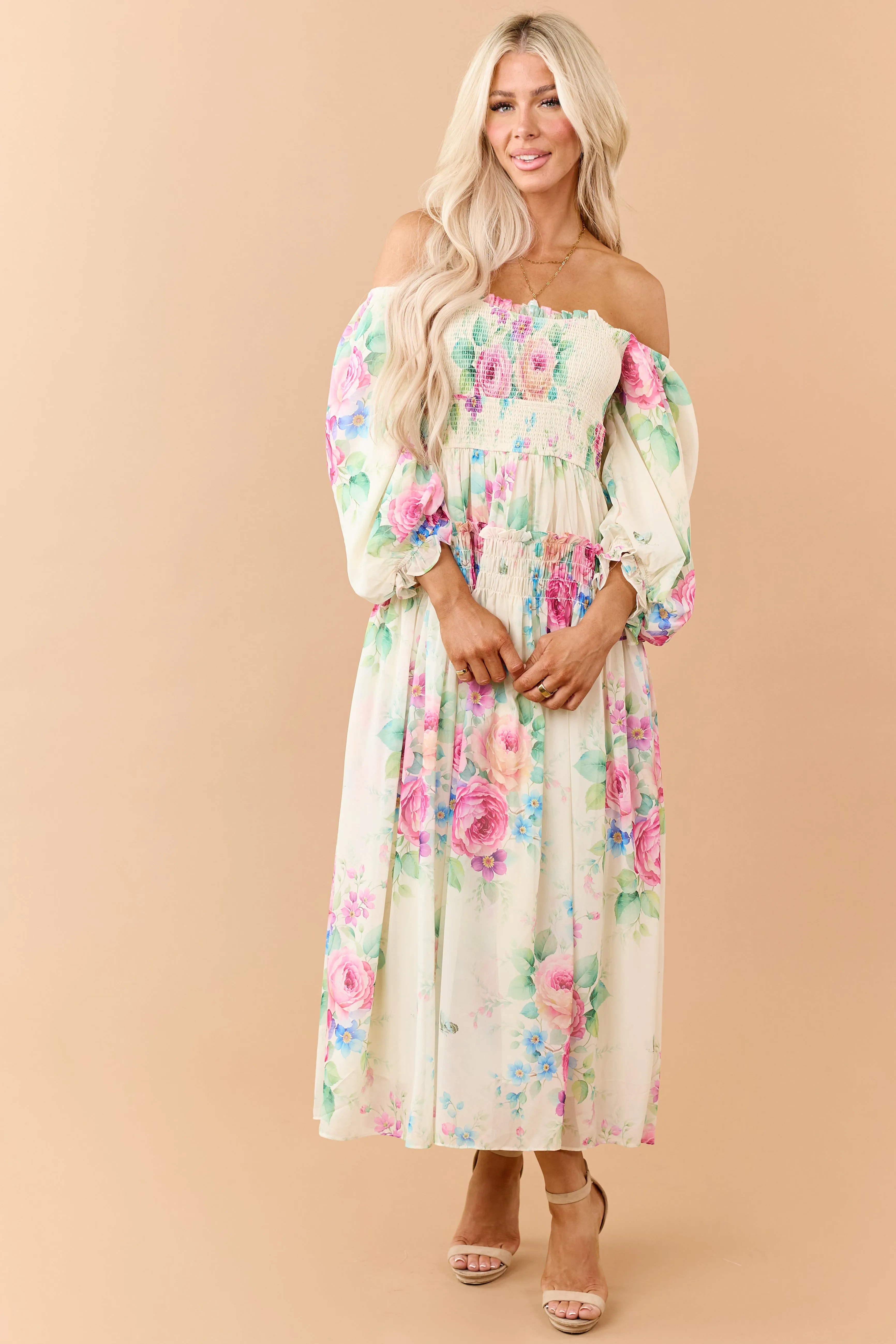 Buttercream Chiffon Floral Print Maxi Dress sold by Lime Lush product image thumbnail 3