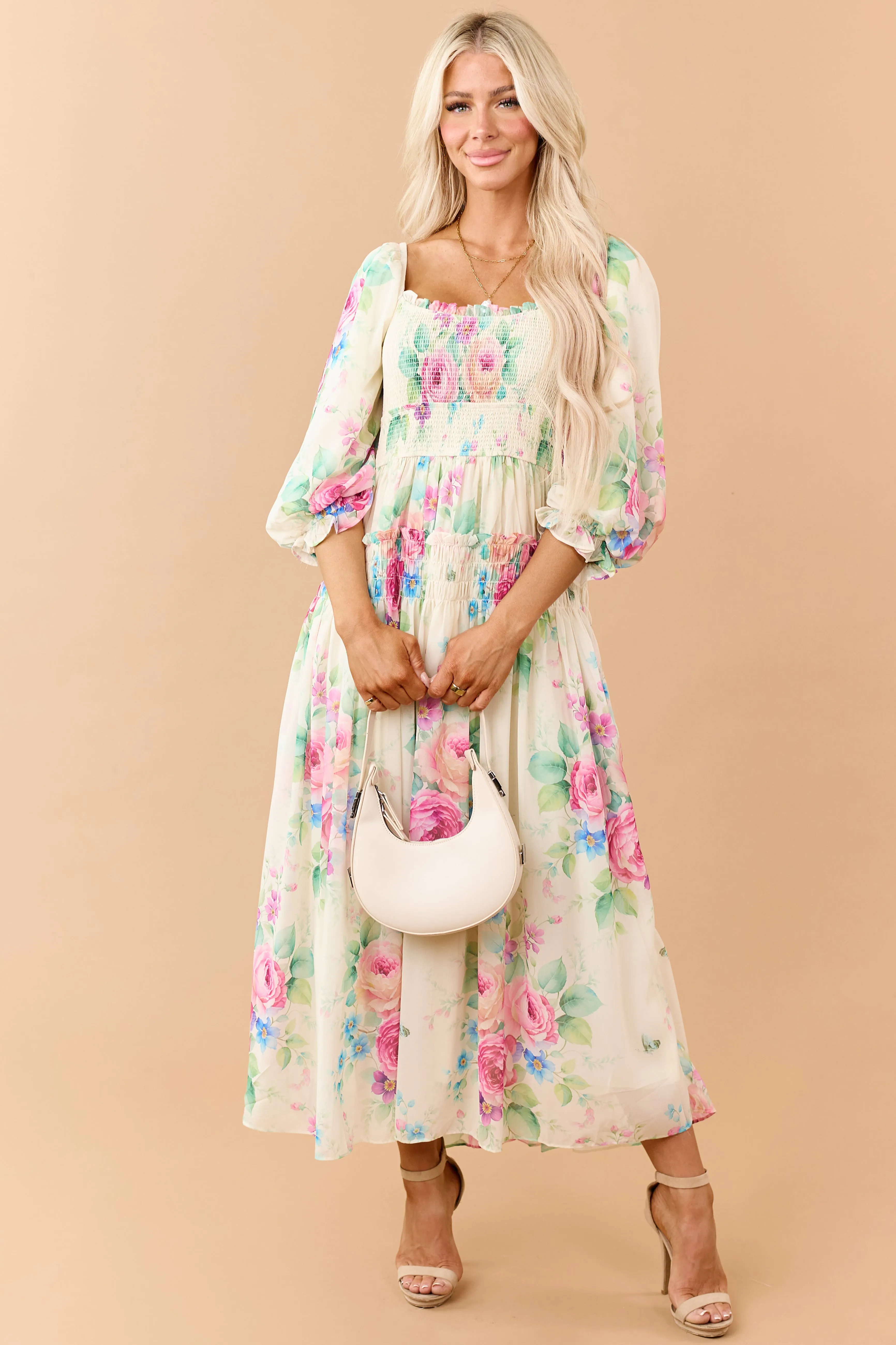 Buttercream Chiffon Floral Print Maxi Dress sold by Lime Lush product image thumbnail 4