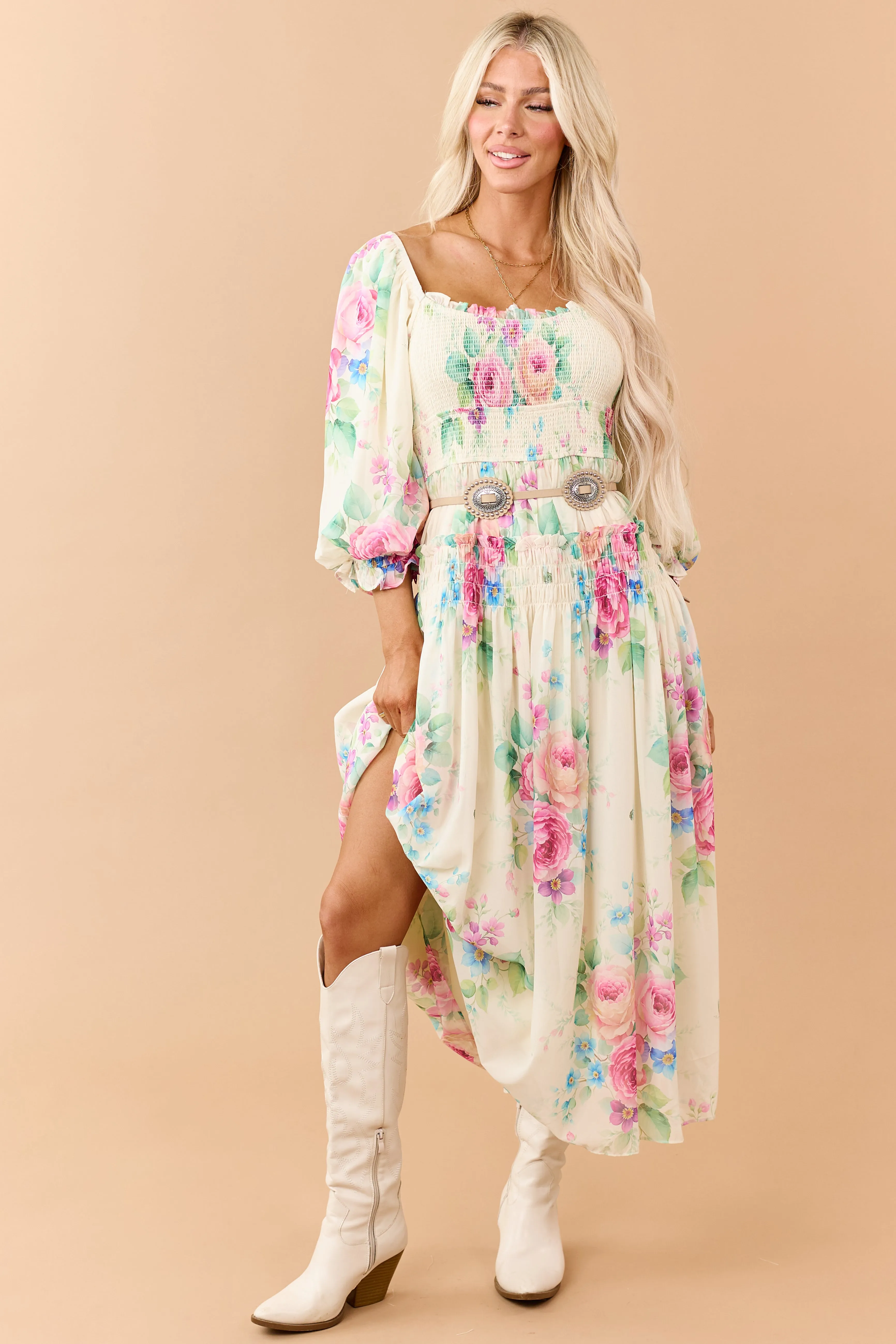 Buttercream Chiffon Floral Print Maxi Dress sold by Lime Lush product image thumbnail 2