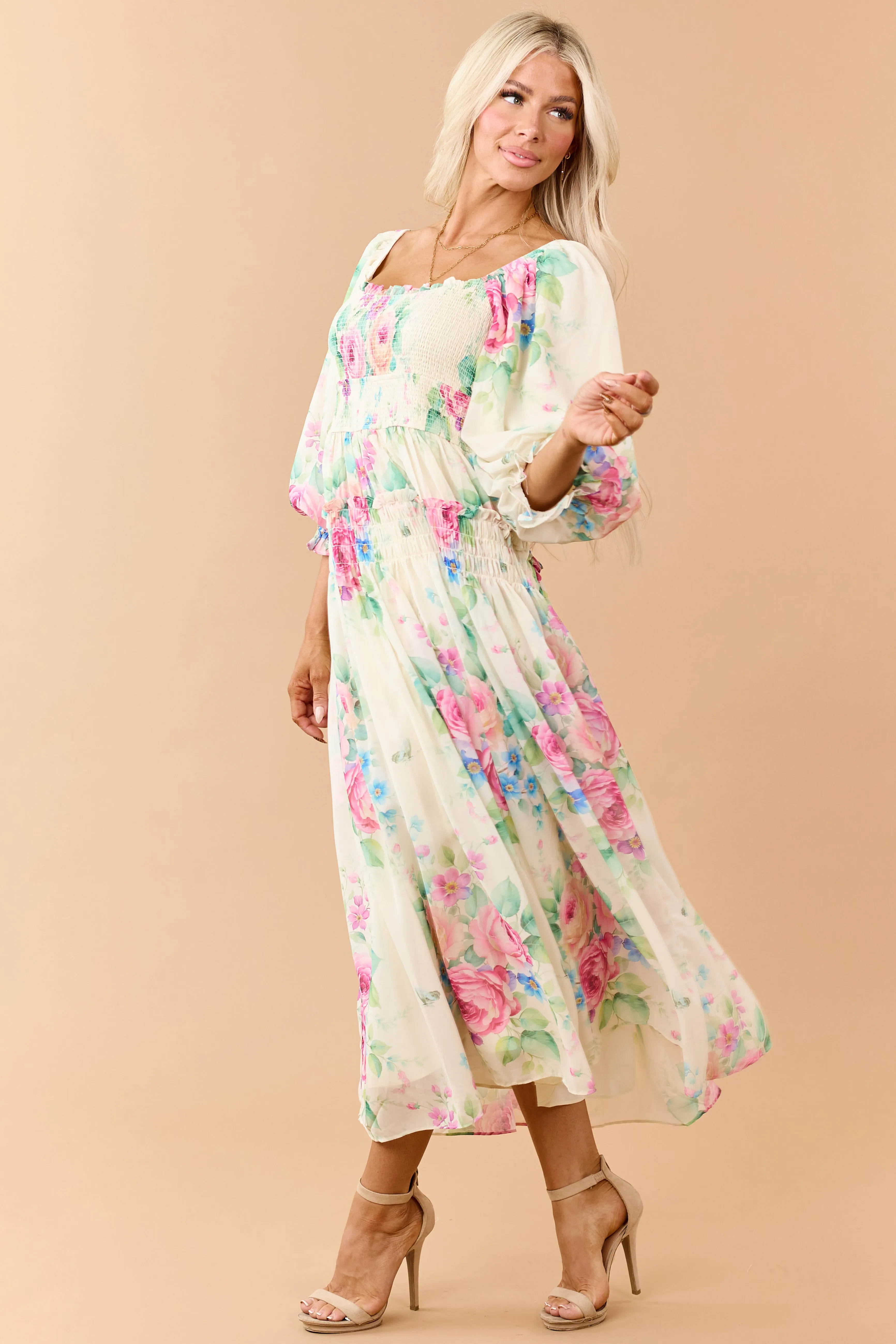 Buttercream Chiffon Floral Print Maxi Dress sold by Lime Lush product image thumbnail 5