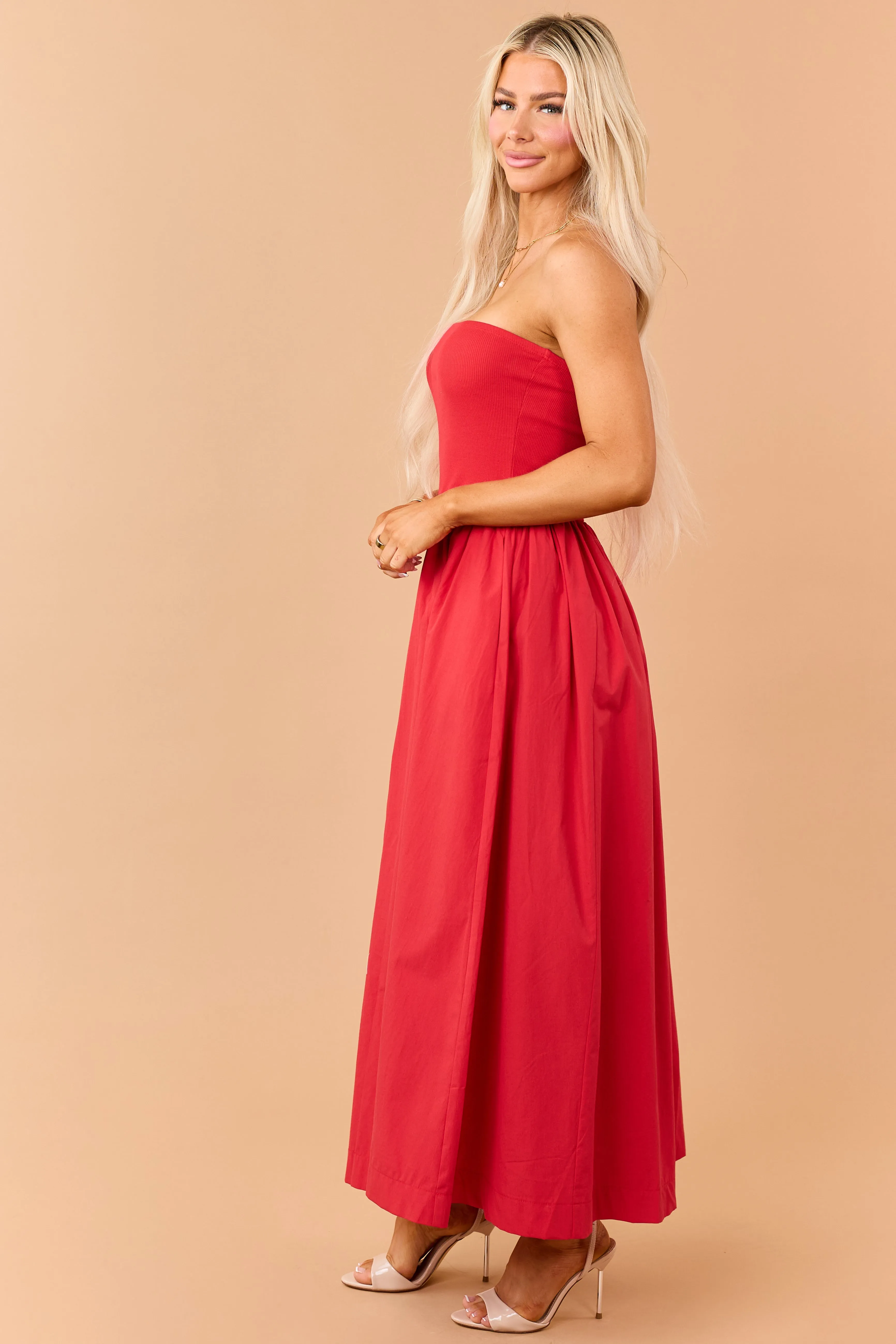 Lipstick Strapless Knit Contrast Cotton Maxi Dress sold by Lime Lush product image thumbnail 4