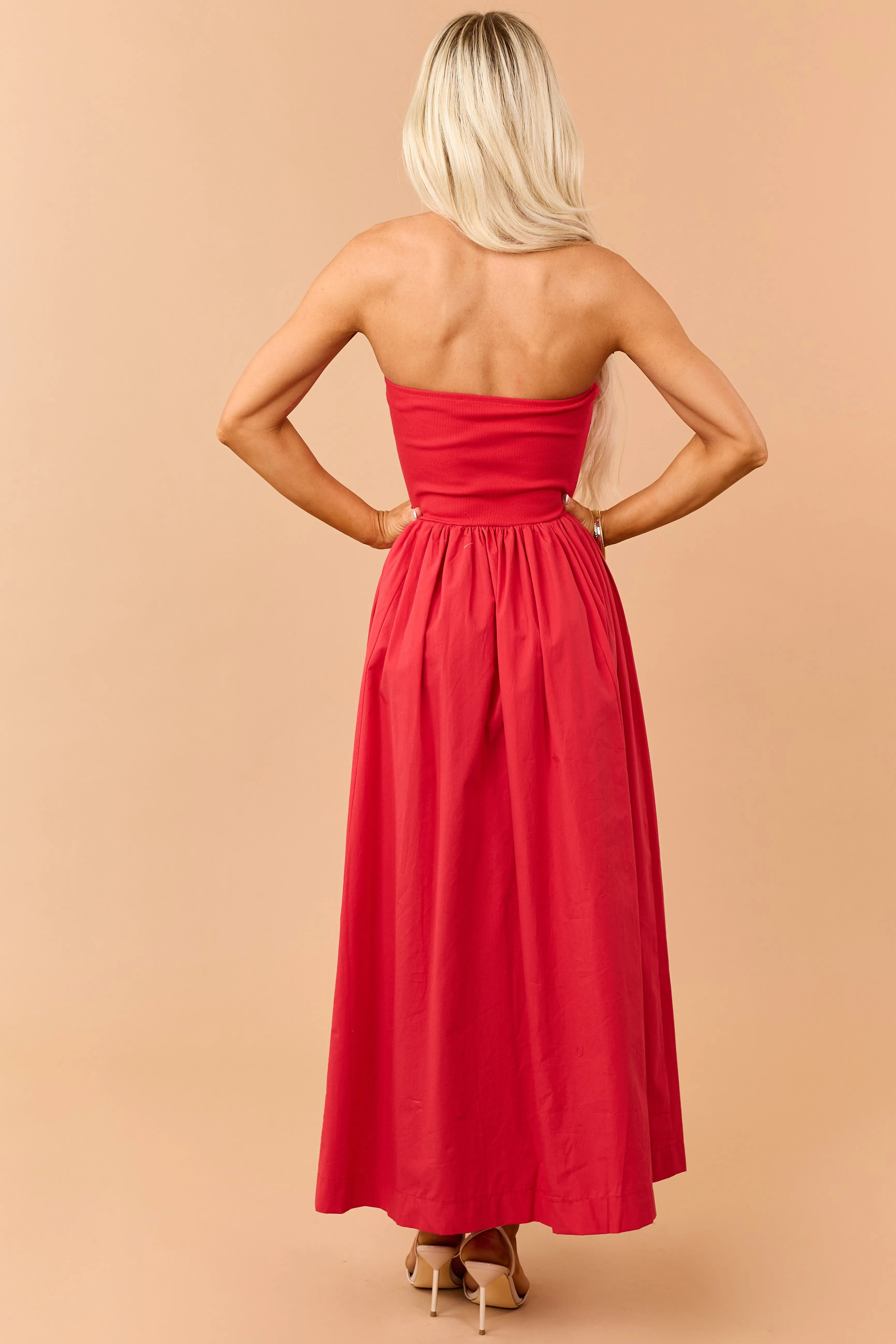 Lipstick Strapless Knit Contrast Cotton Maxi Dress sold by Lime Lush product image thumbnail 5