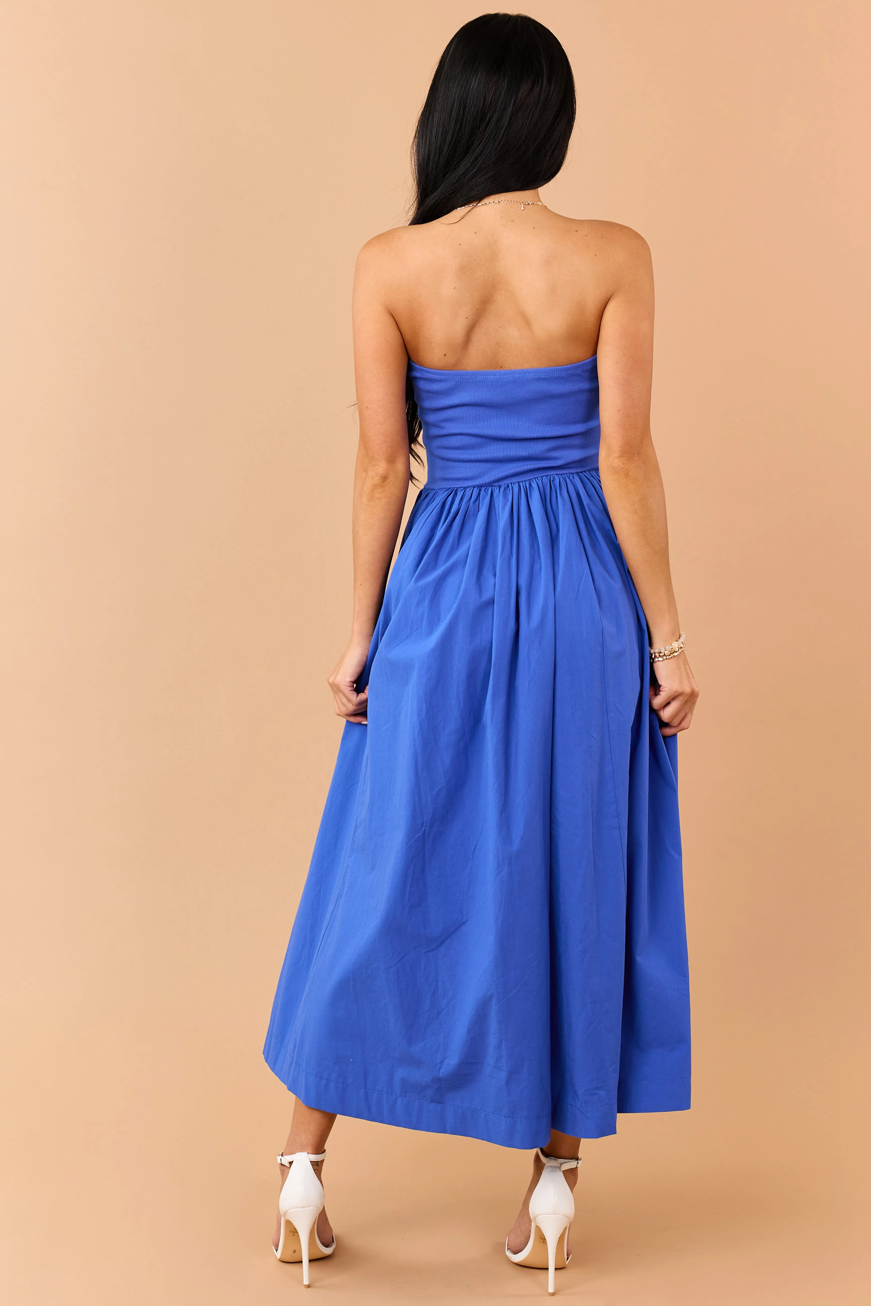 Cobalt Strapless Knit Contrast Cotton Maxi Dress sold by Lime Lush product image thumbnail 5