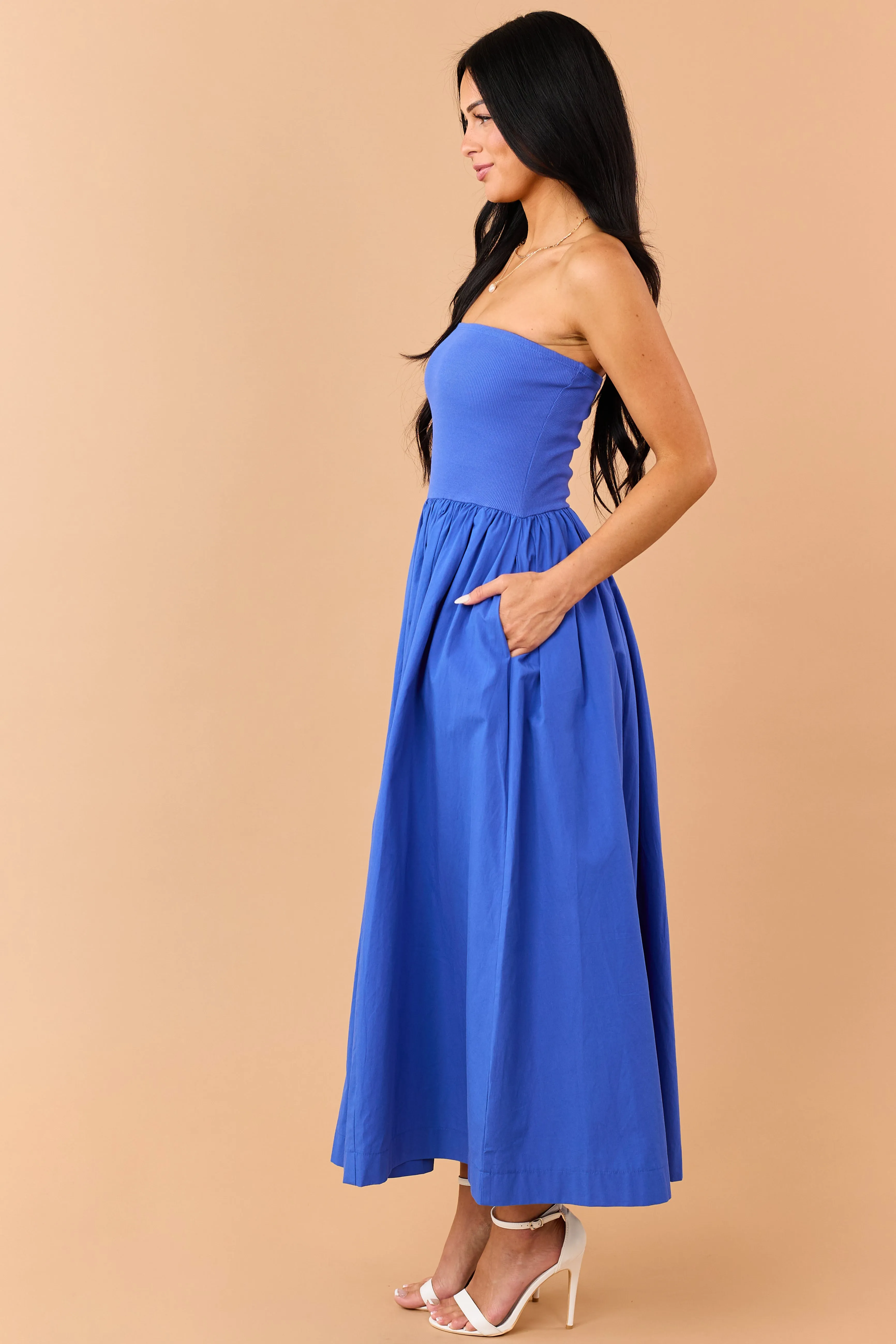 Cobalt Strapless Knit Contrast Cotton Maxi Dress sold by Lime Lush product image thumbnail 4