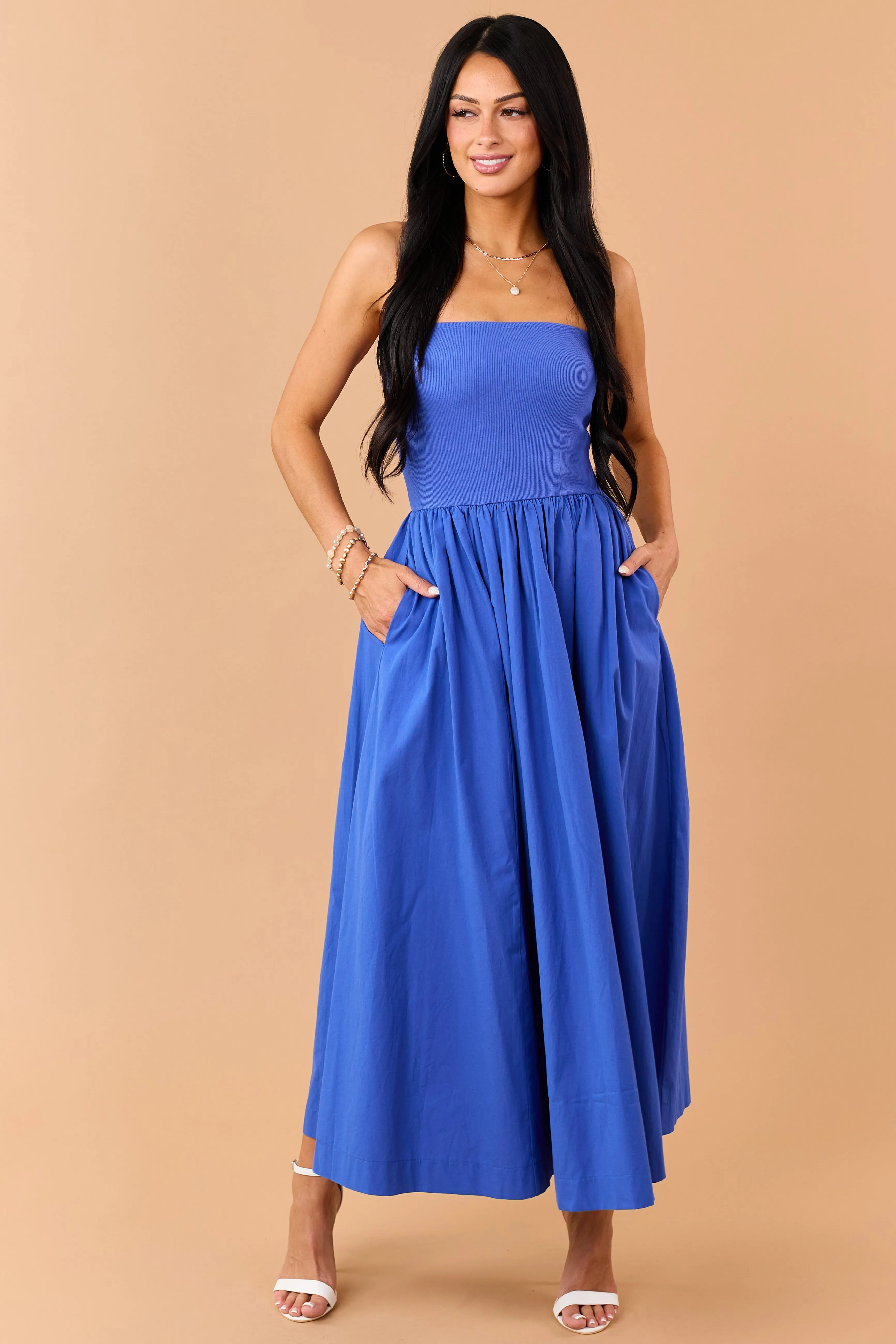 Cobalt Strapless Knit Contrast Cotton Maxi Dress sold by Lime Lush product image thumbnail 2