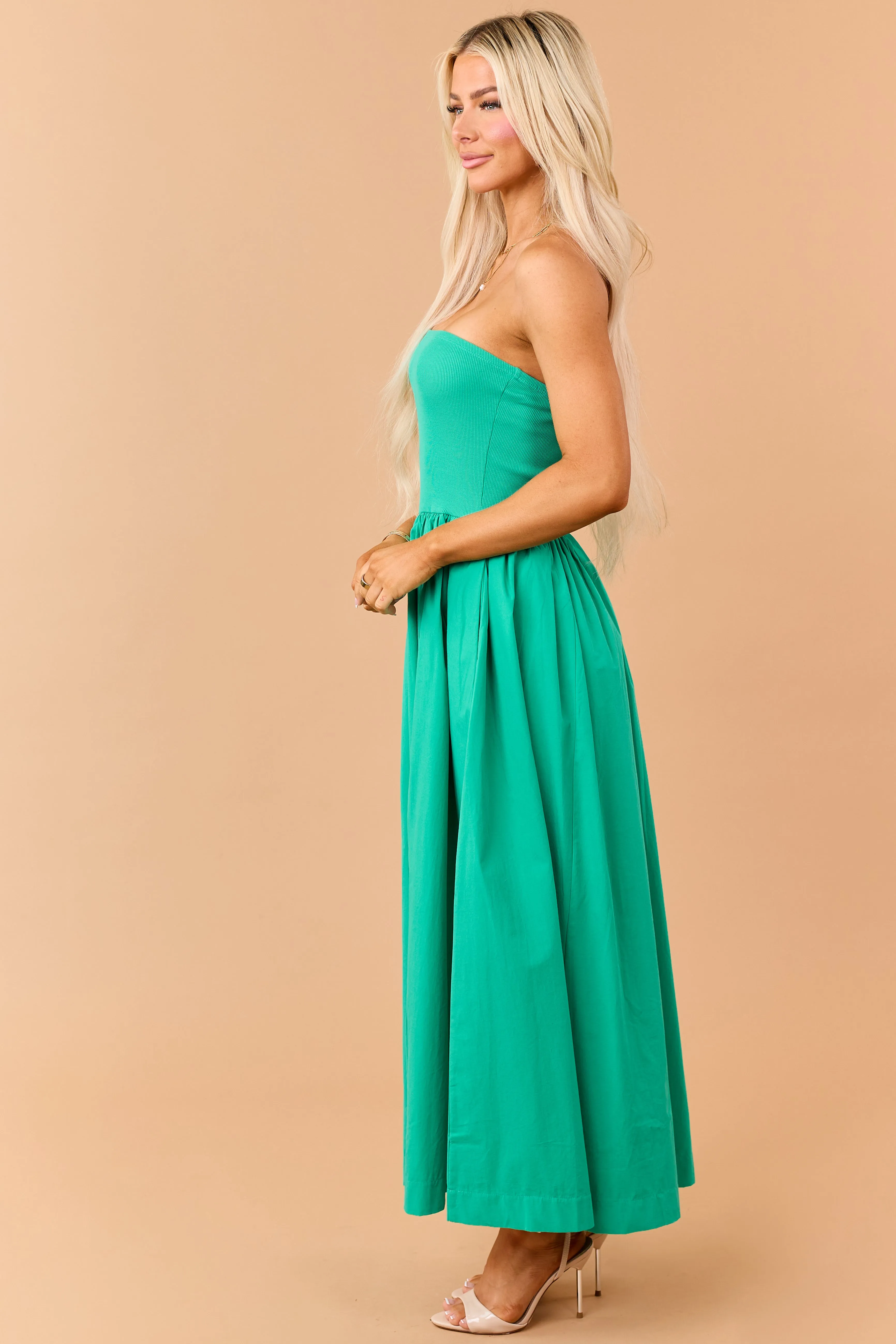 Kelly Green Strapless Knit Contrast Cotton Maxi Dress sold by Lime Lush product image thumbnail 4