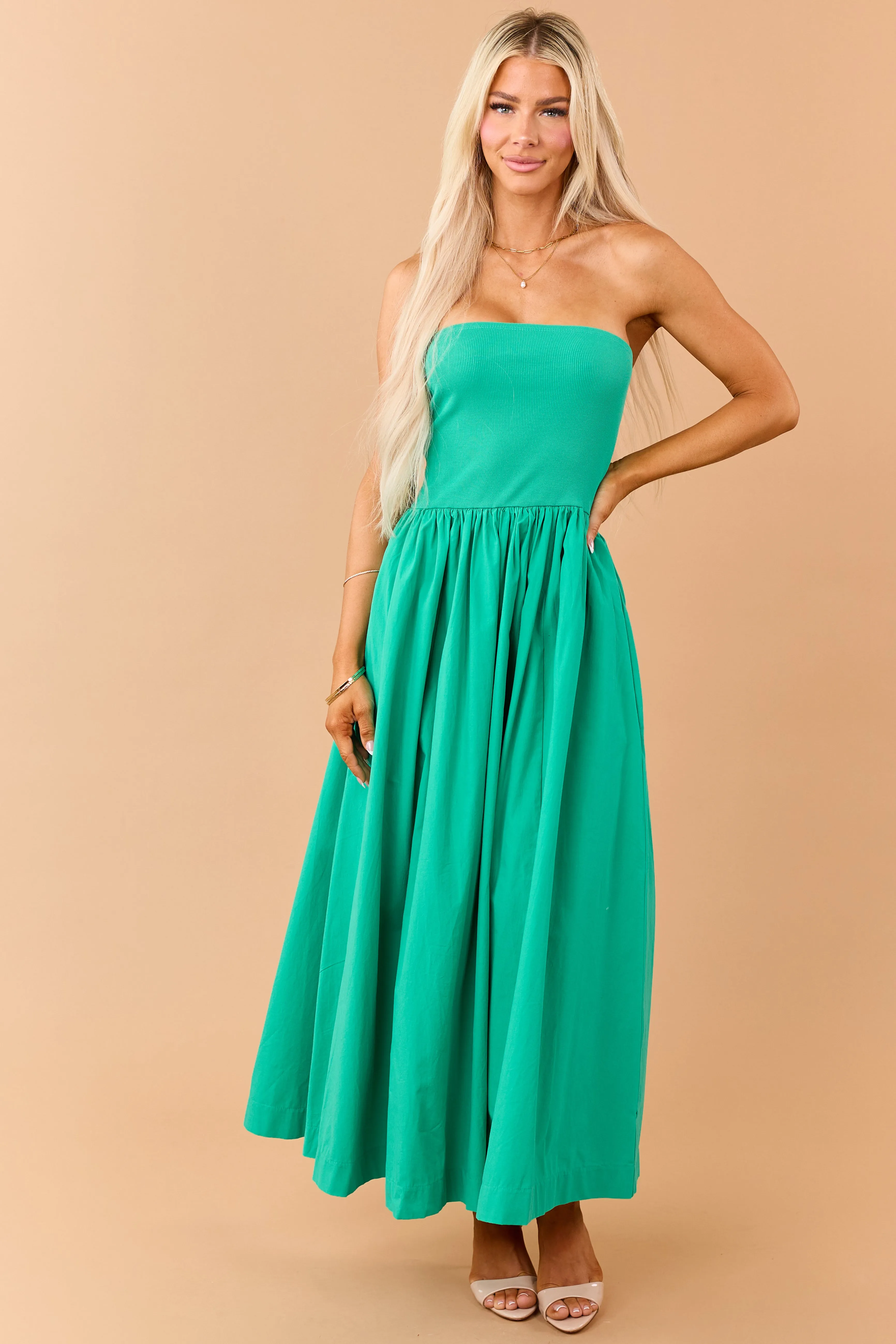 Kelly Green Strapless Knit Contrast Cotton Maxi Dress sold by Lime Lush product image thumbnail 3