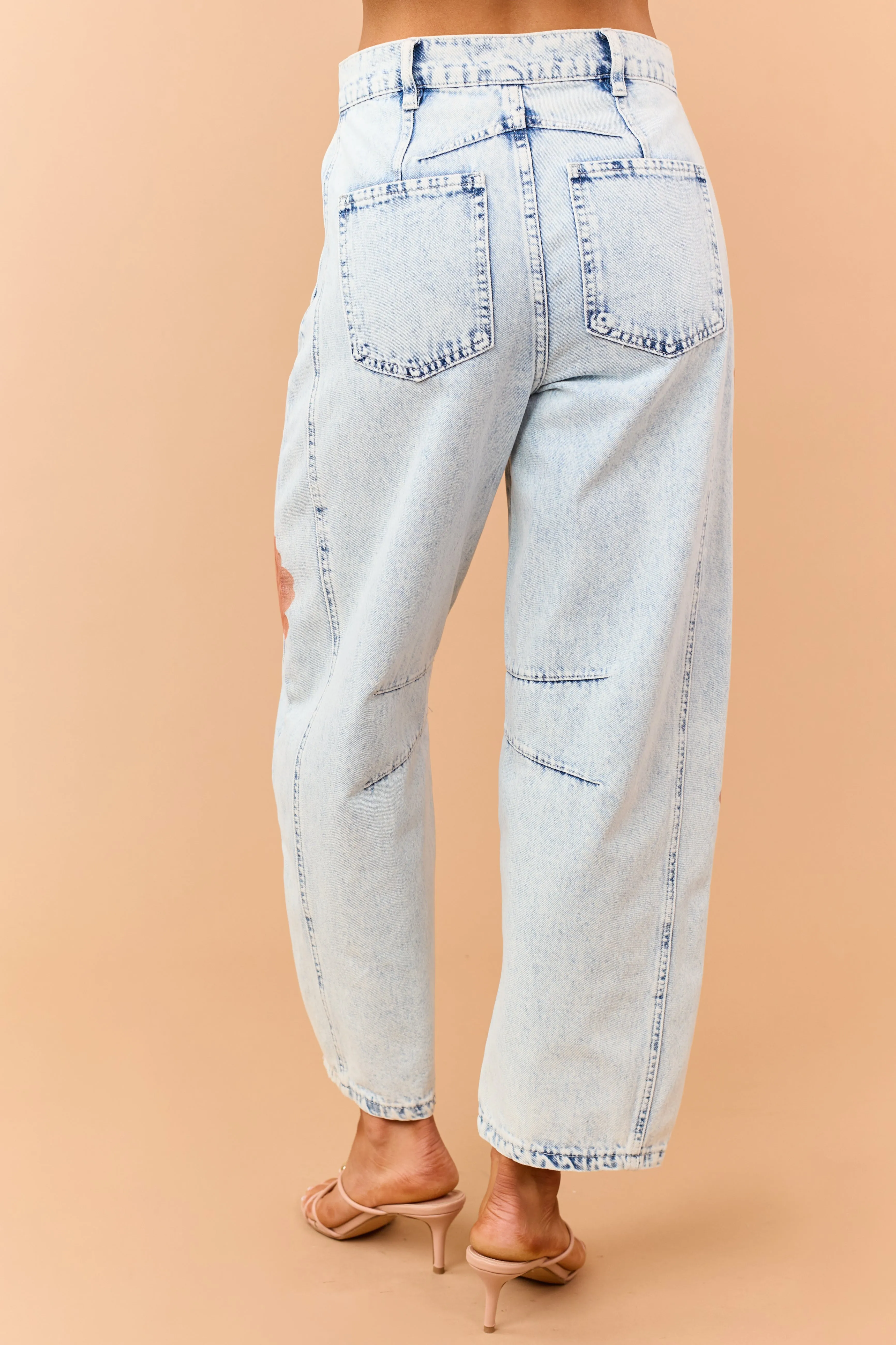 Light Acid Wash Rose Print Crop Barrel Jeans sold by Lime Lush product image thumbnail 4