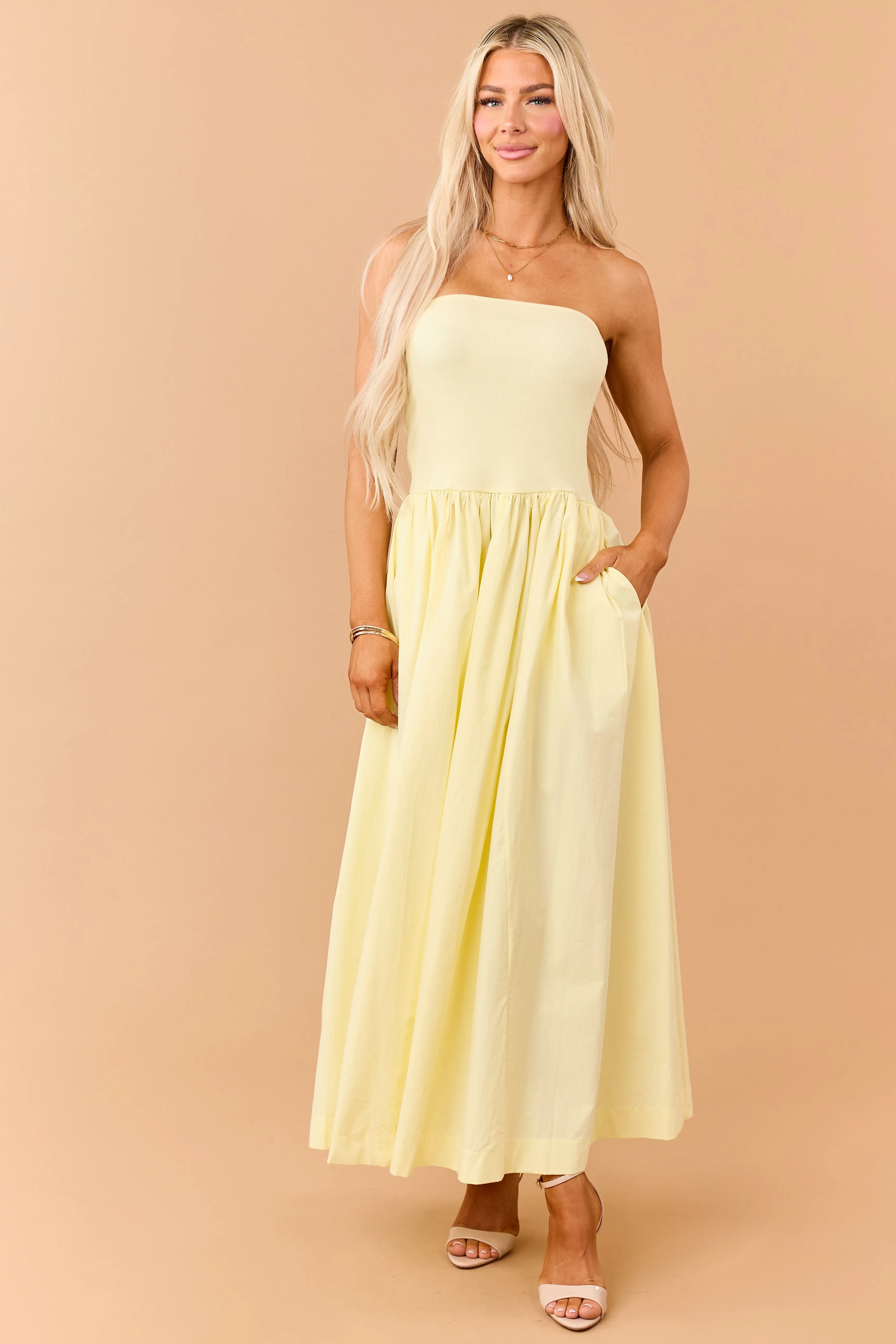 Honeysuckle Strapless Knit Contrast Cotton Maxi Dress sold by Lime Lush