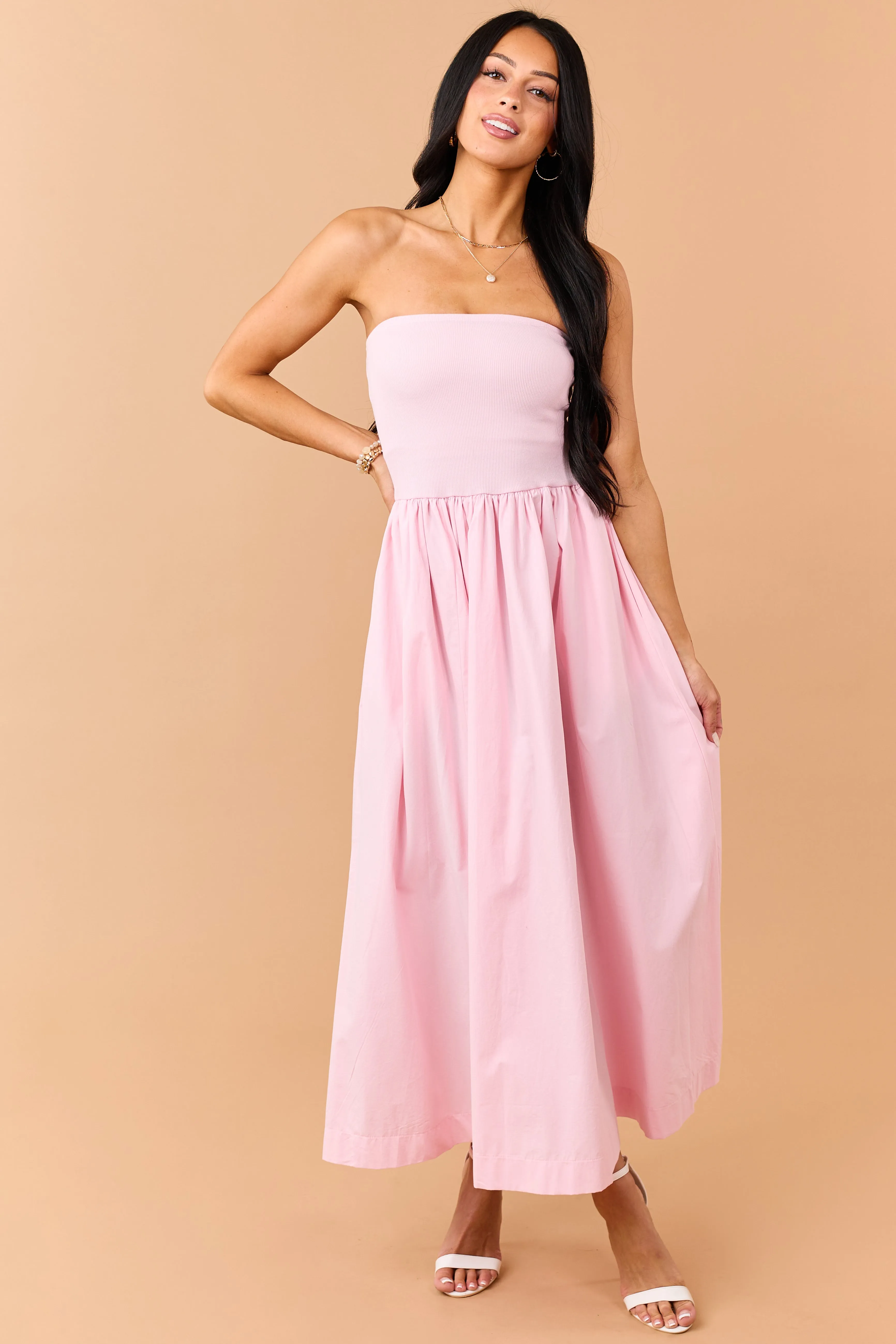 Carnation Strapless Knit Contrast Cotton Maxi Dress sold by Lime Lush