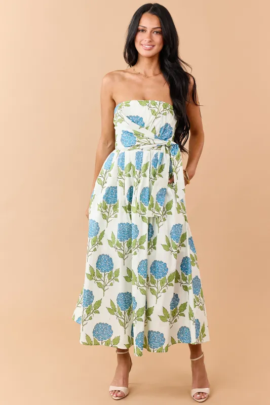 Entro Vanilla Floral Print Cotton Strapless Midi Dress made by entro