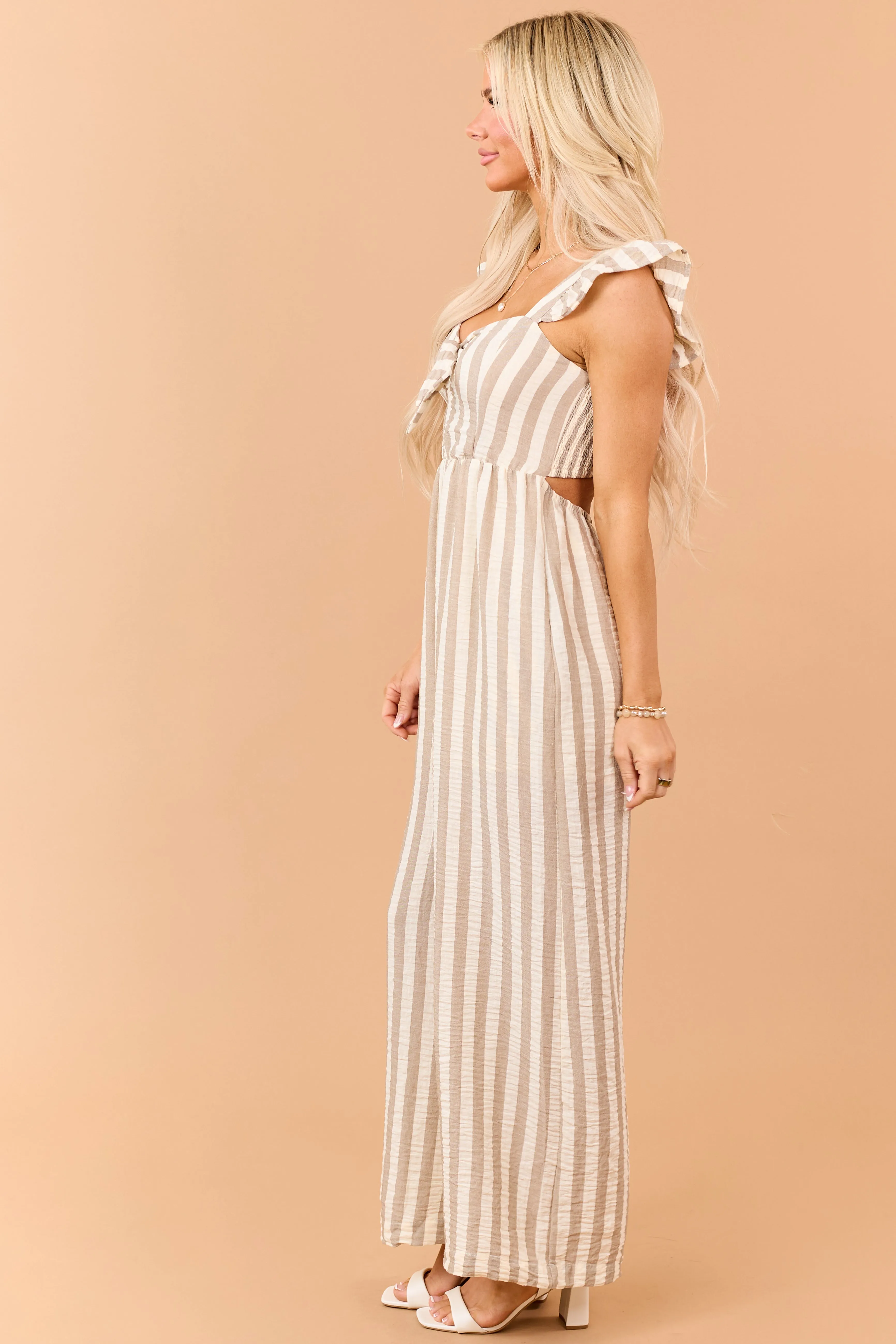 Latte Striped Bust Tie Wide Leg Jumpsuit sold by Lime Lush product image thumbnail 5