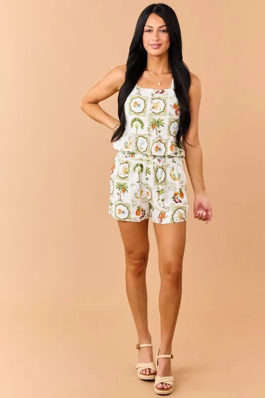 Listicle Ivory Tropical Print Elastic Waist Shorts made by Listicle