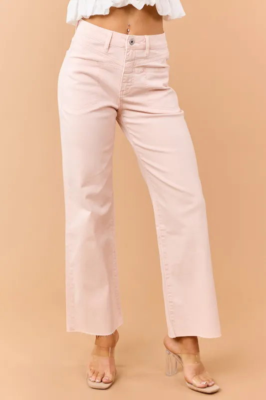 Mica Denim Peach Stretchy Wide Leg Raw Hem Jeans made by Mica Denim