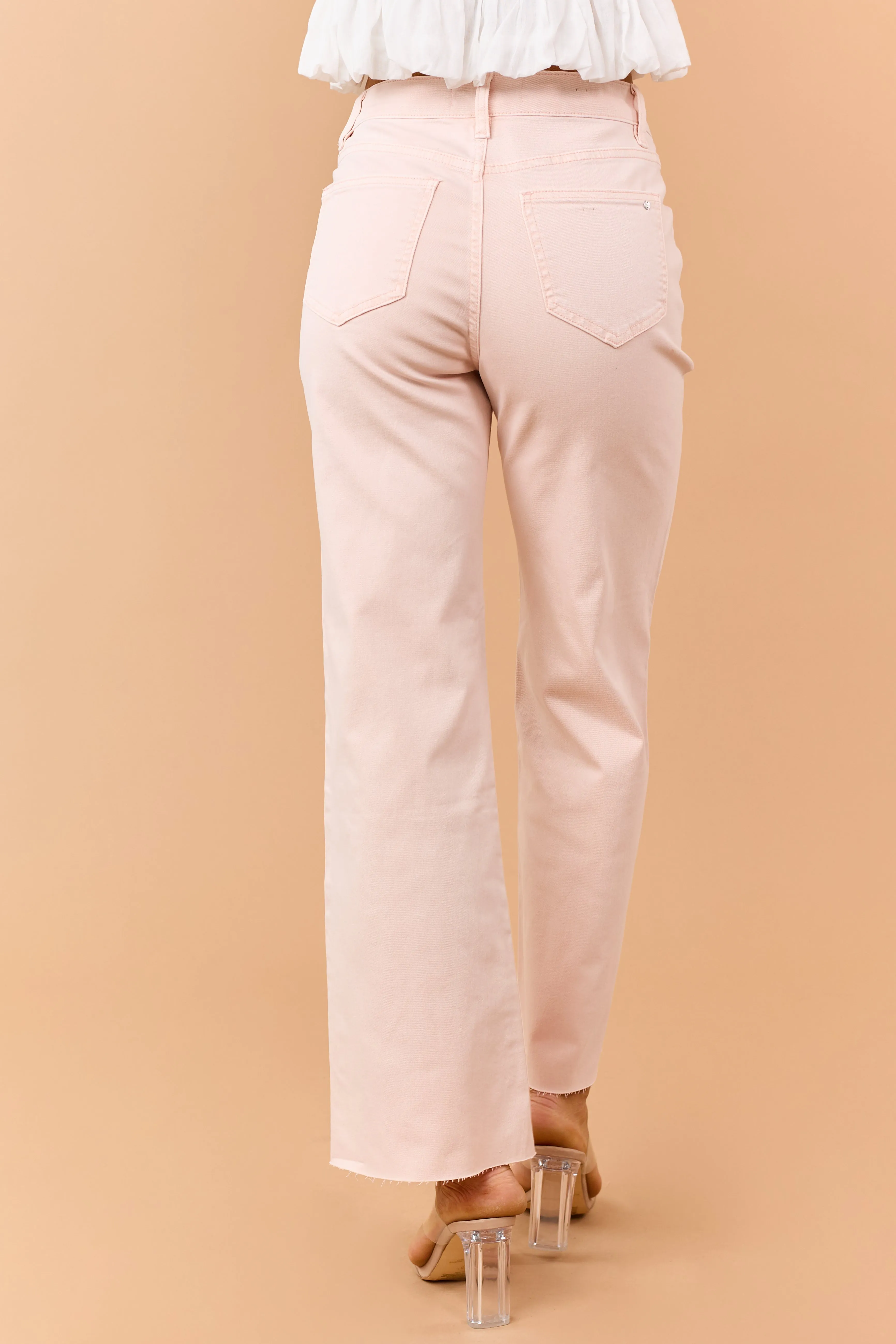 Mica Denim Peach Stretchy Wide Leg Raw Hem Jeans sold by Lime Lush product image thumbnail 4