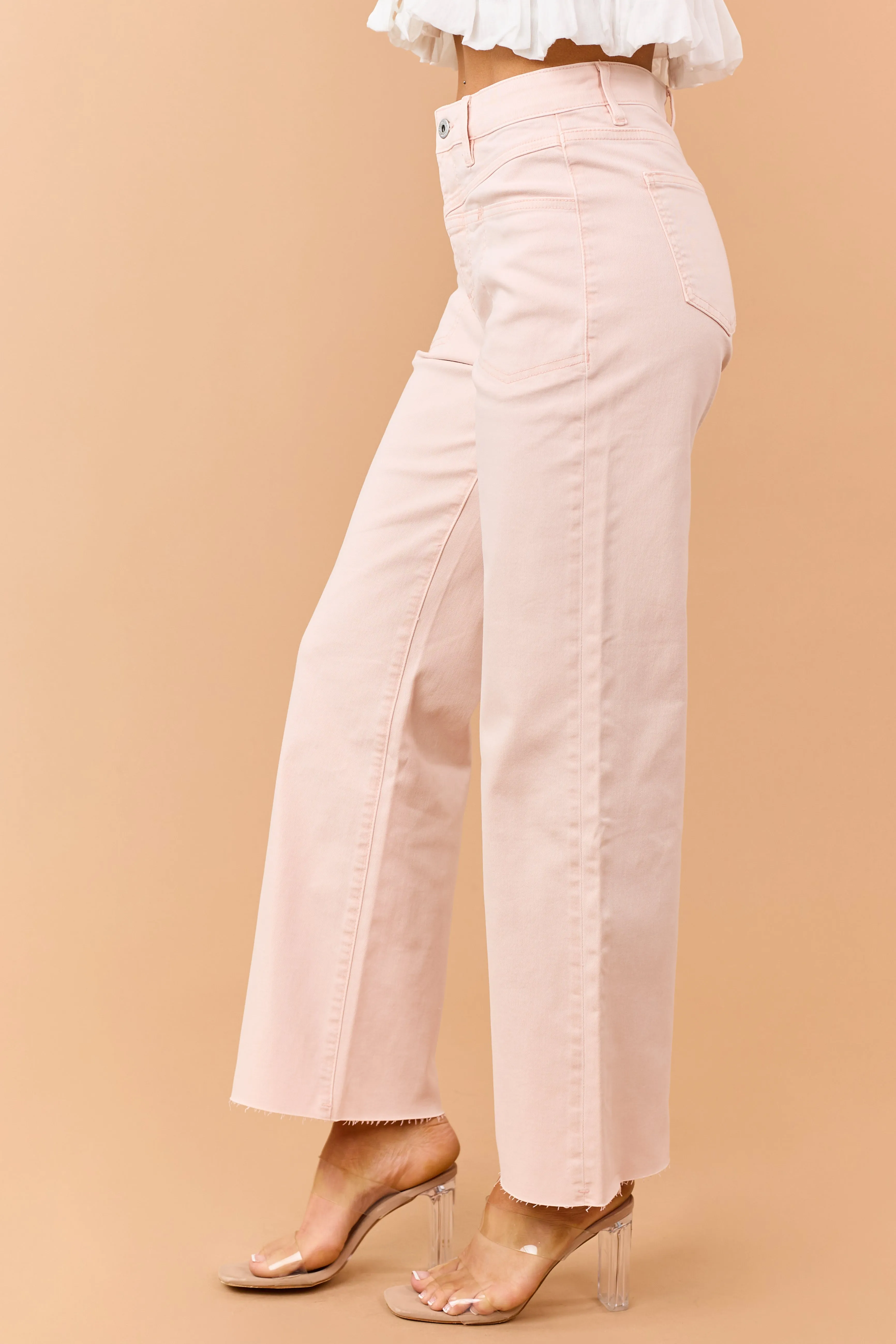 Mica Denim Peach Stretchy Wide Leg Raw Hem Jeans sold by Lime Lush product image thumbnail 3