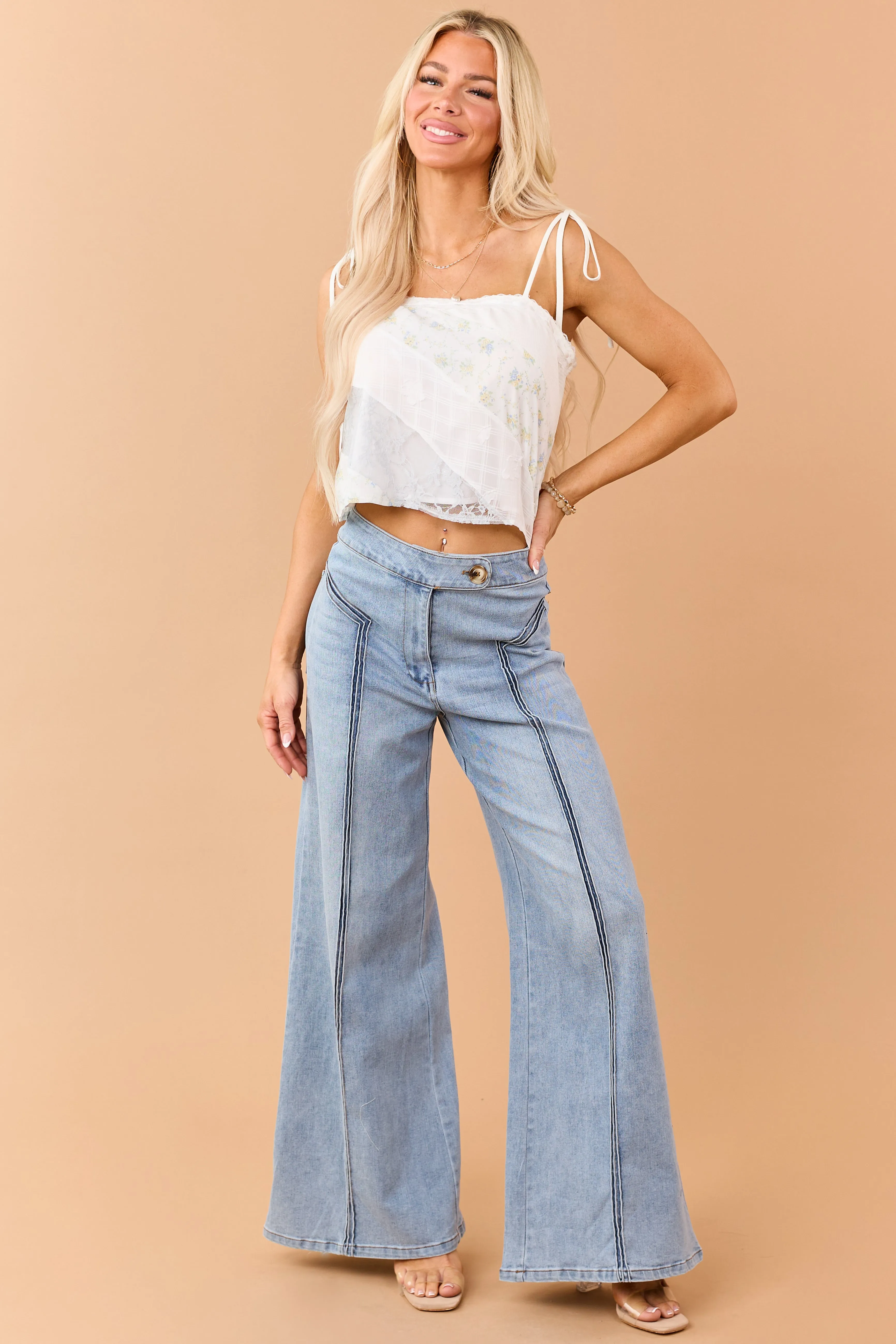 Light Wash High Rise Stretchy Wide Leg Jeans sold by Lime Lush product image thumbnail 2