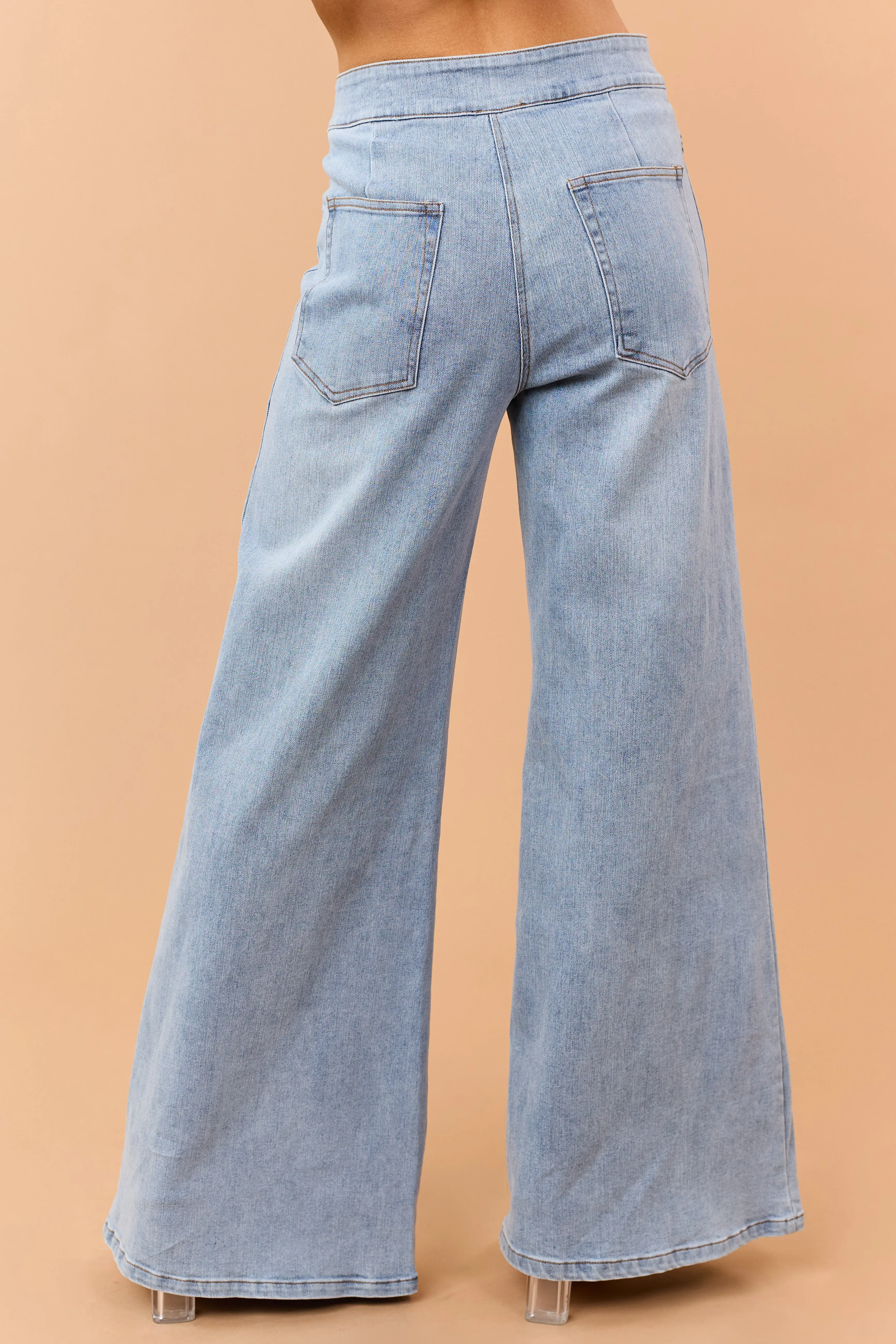 Light Wash High Rise Stretchy Wide Leg Jeans sold by Lime Lush product image thumbnail 4