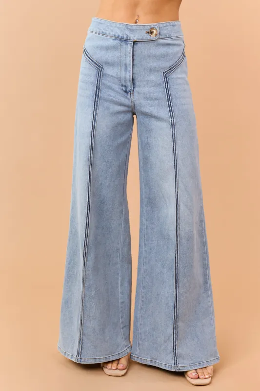 Light Wash High Rise Stretchy Wide Leg Jeans made by Fate