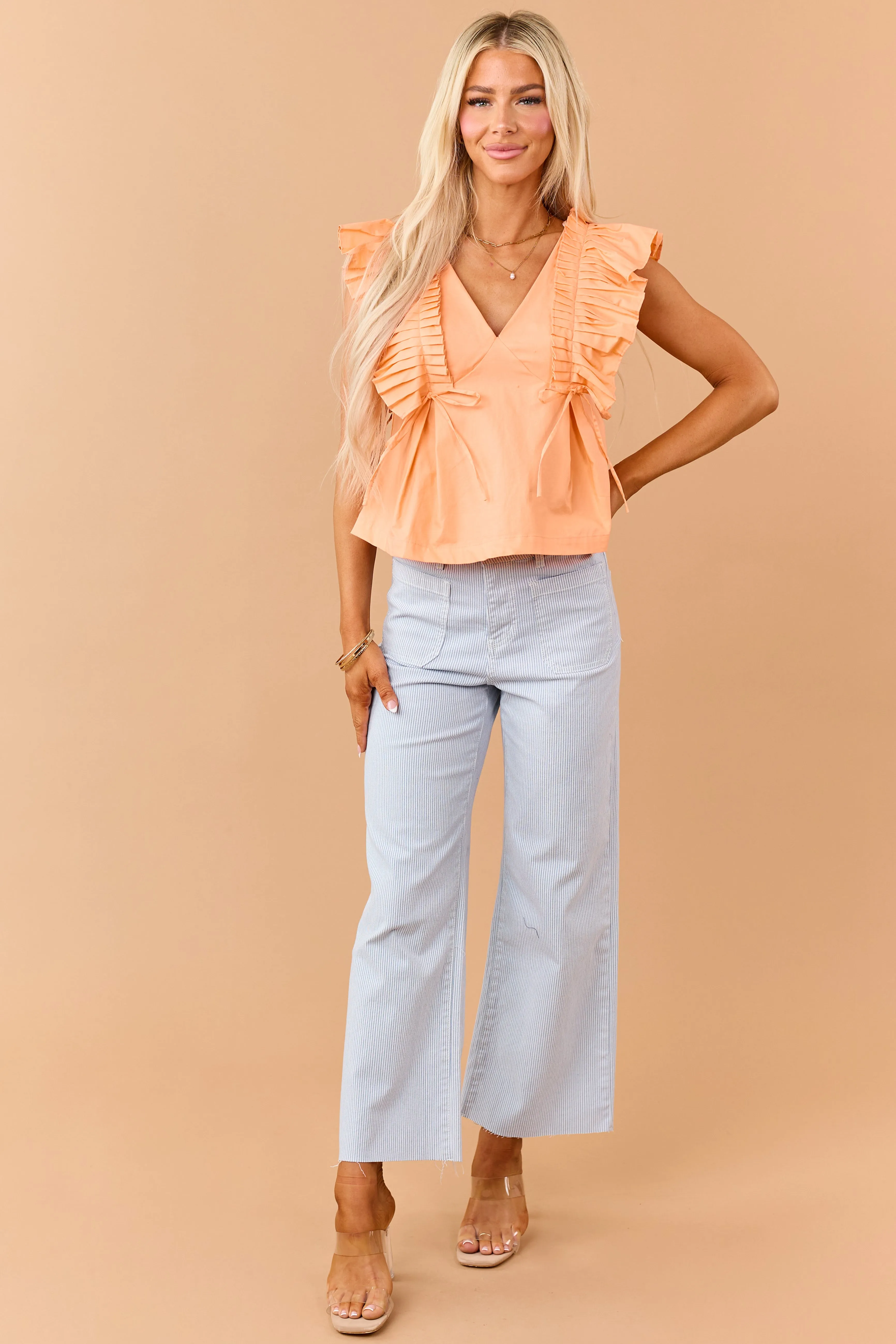 Papaya Cotton Pleated Bow Detail Short Sleeve Top sold by Lime Lush product image thumbnail 3