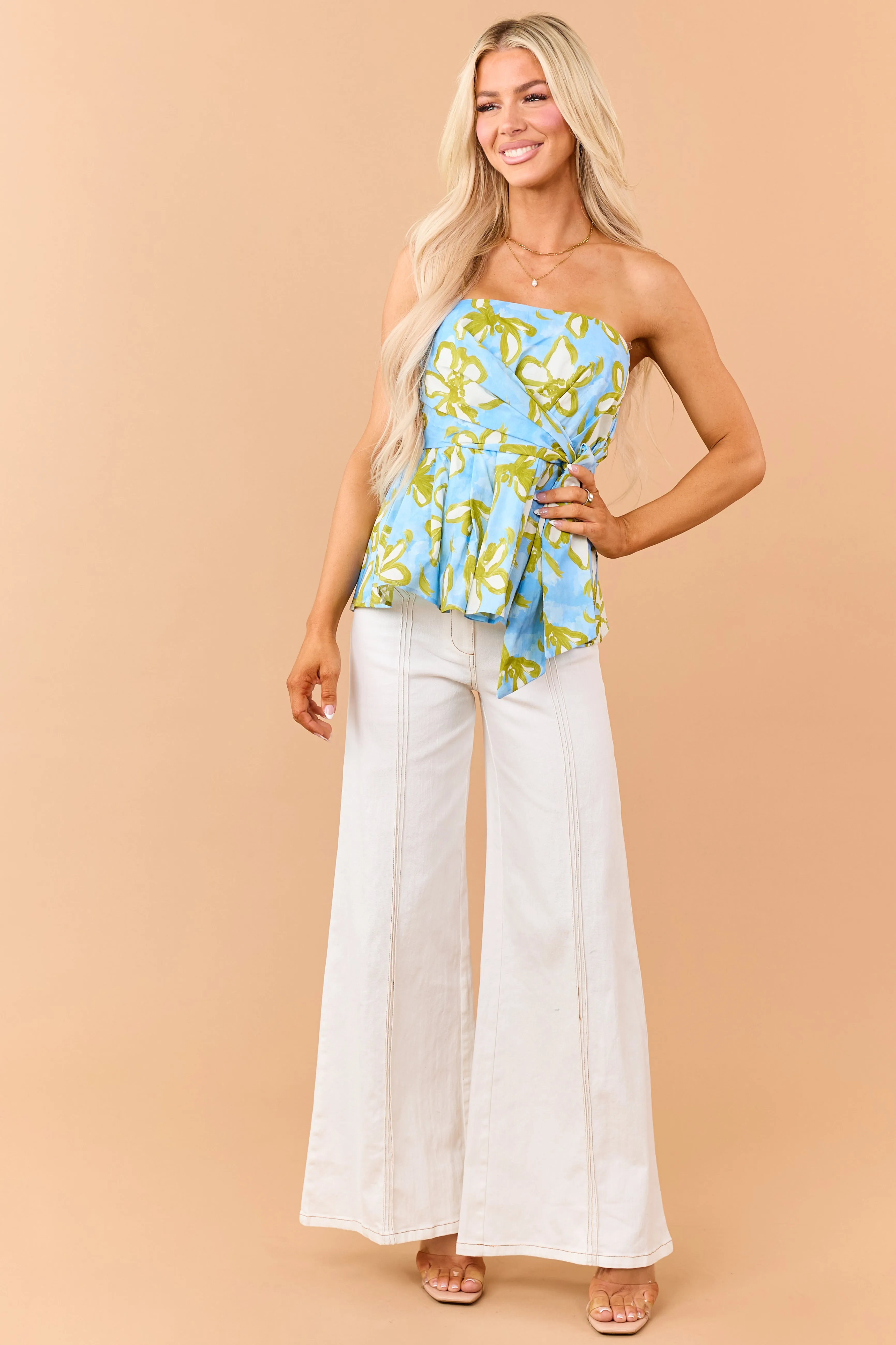 Entro Azure Cotton Floral Print Strapless Peplum Top sold by Lime Lush product image thumbnail 4