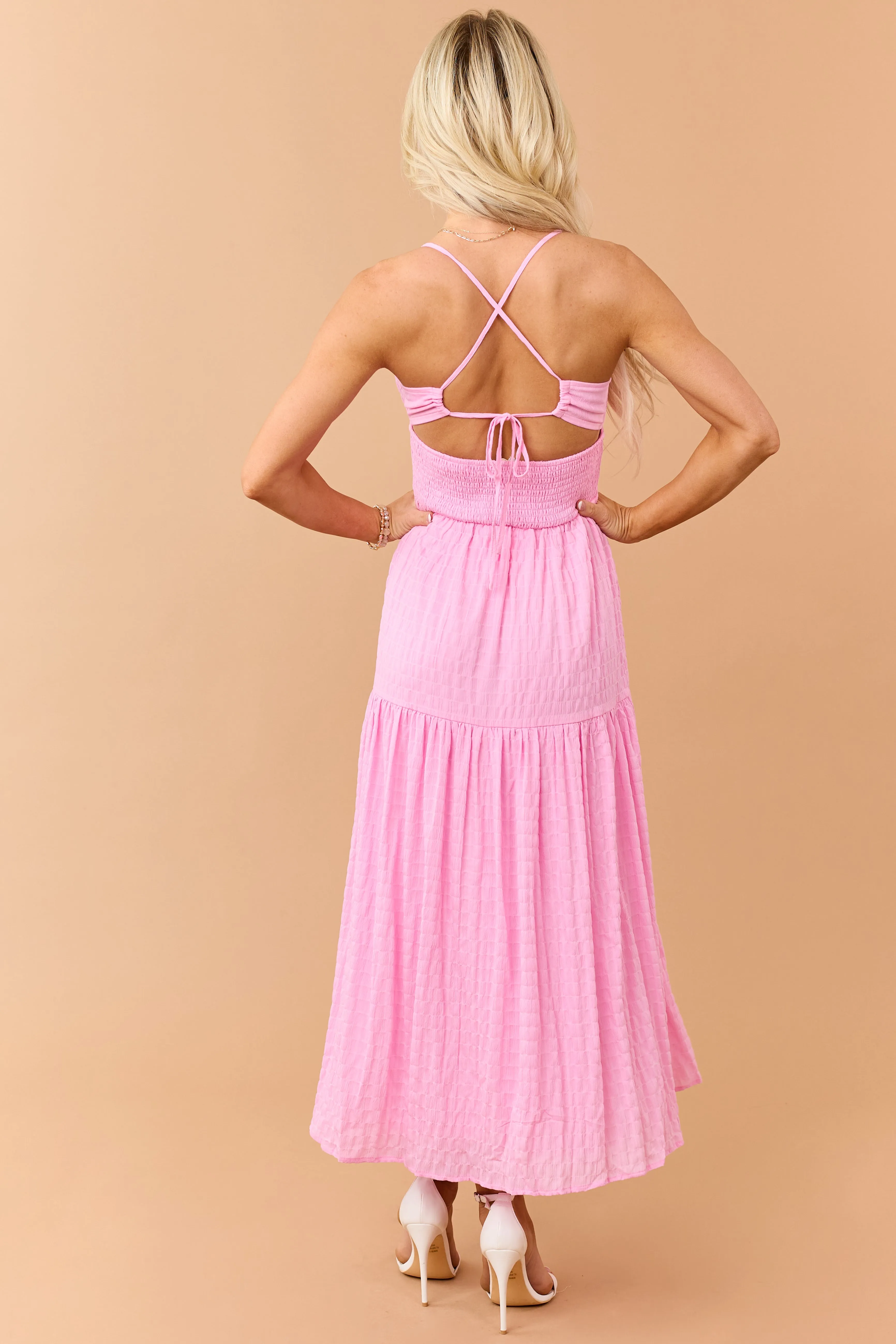Bubblegum Smocked Waist Cross Strap Maxi Dress sold by Lime Lush product image thumbnail 5