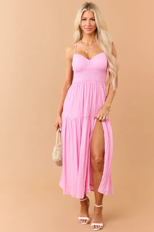 Bubblegum Smocked Waist Cross Strap Maxi Dress made by Polagram