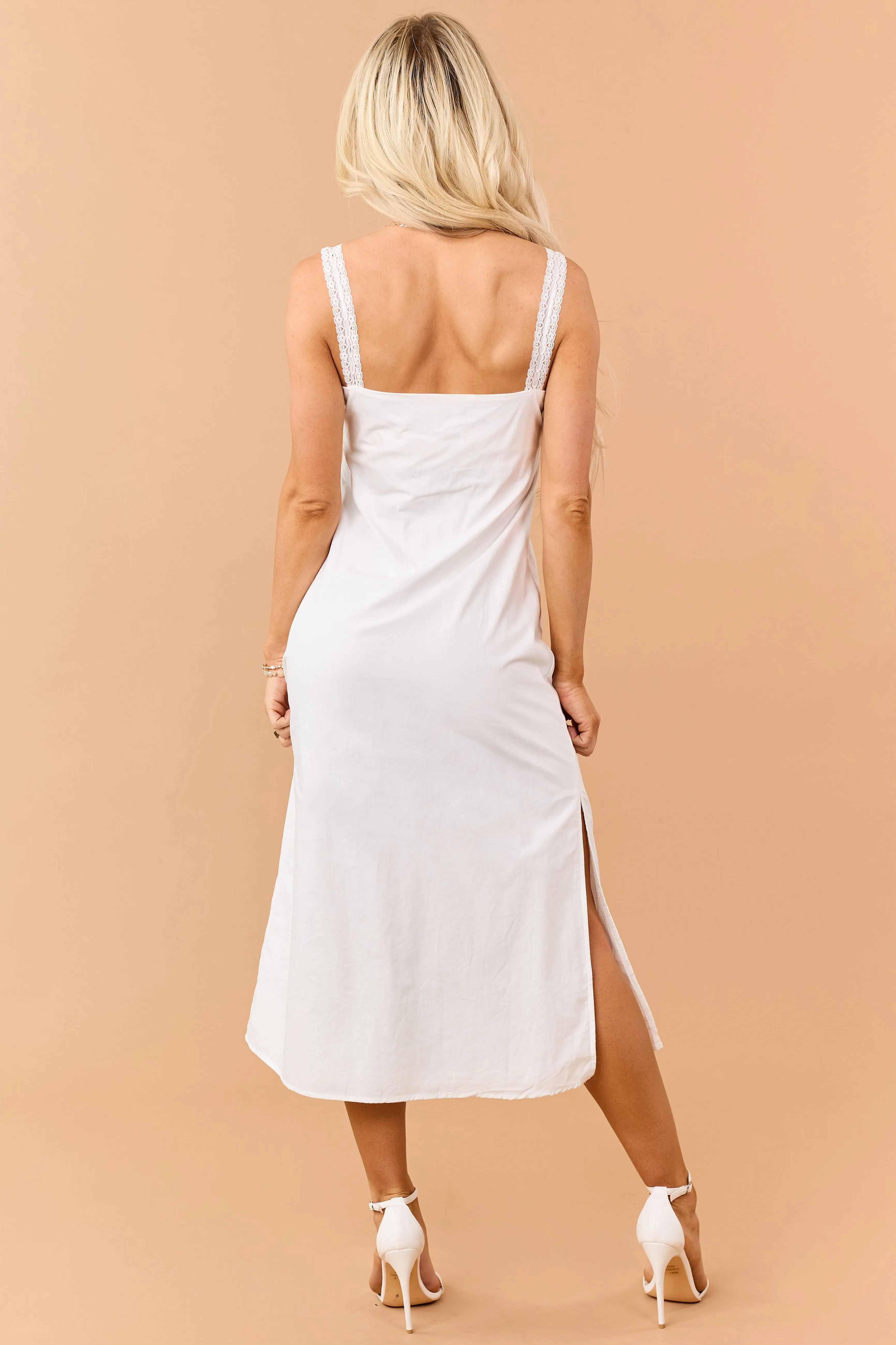 White Cotton Floral Embroidered Lace Trim Midi Dress sold by Lime Lush product image thumbnail 5
