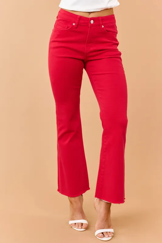Mica Denim Lipstick High Rise Kick Flare Stretch Jeans made by Mica Denim